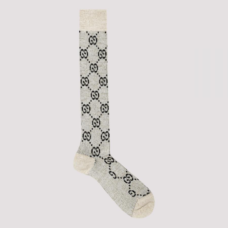 Gucci Gg Ivory Cotton And Lamé Socks in - Lyst