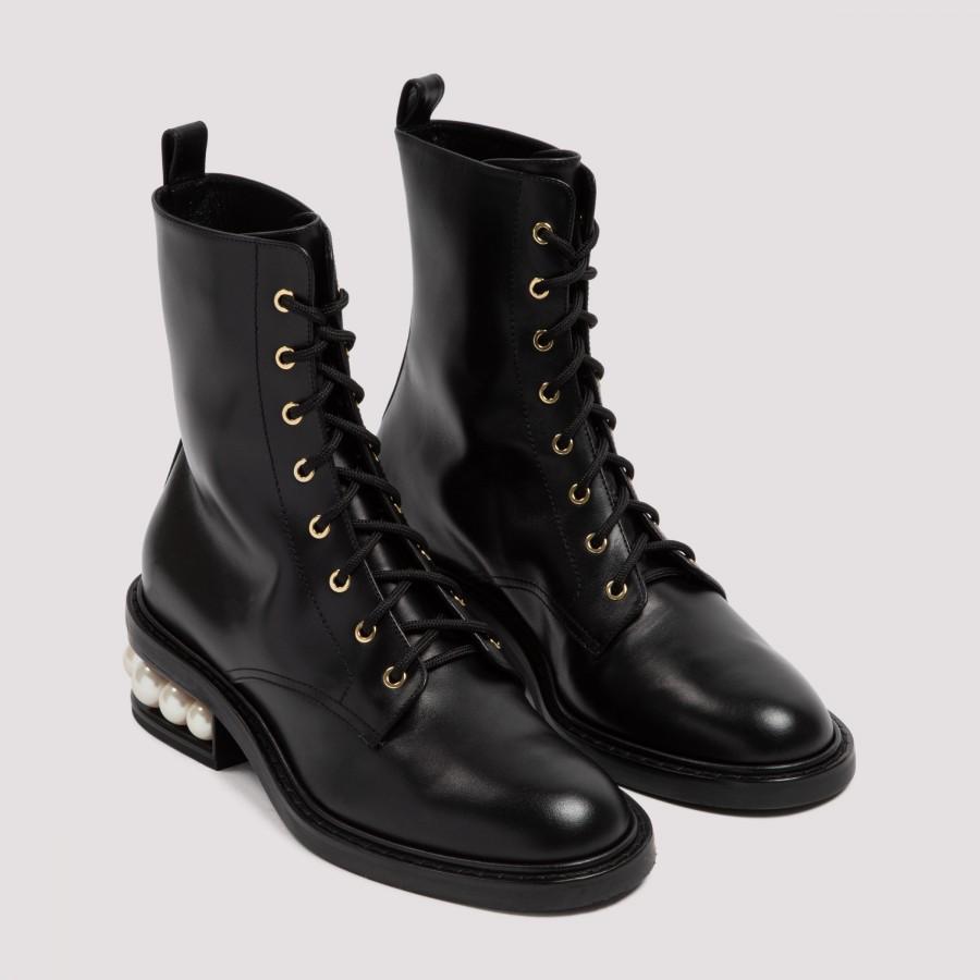 Nicholas Kirkwood Embellished Checked Combat Boots in Black