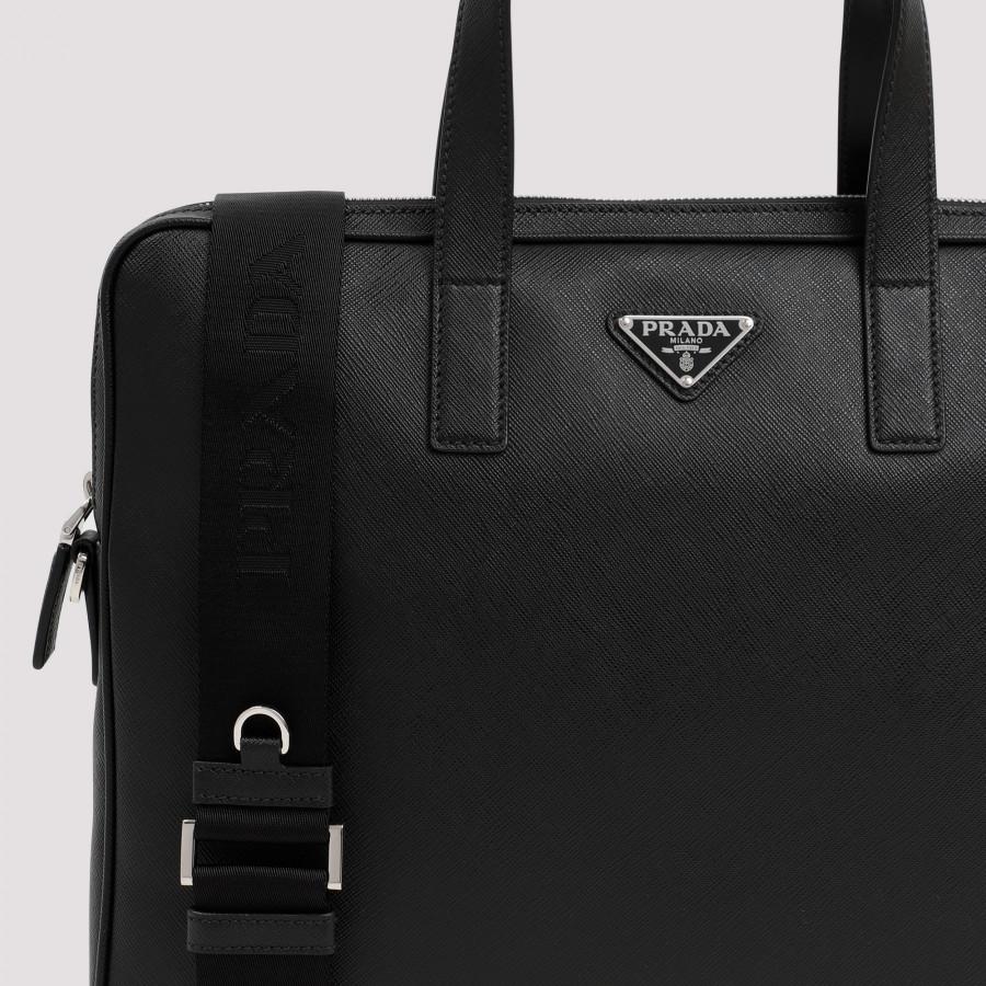 Prada Leather Work Bag in Black for Men - Save 11% | Lyst