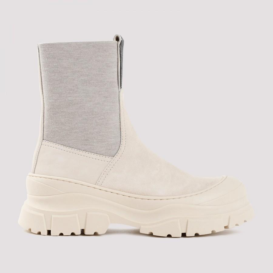 Brunello Cucinelli Suede Leather Boots + in Natural | Lyst
