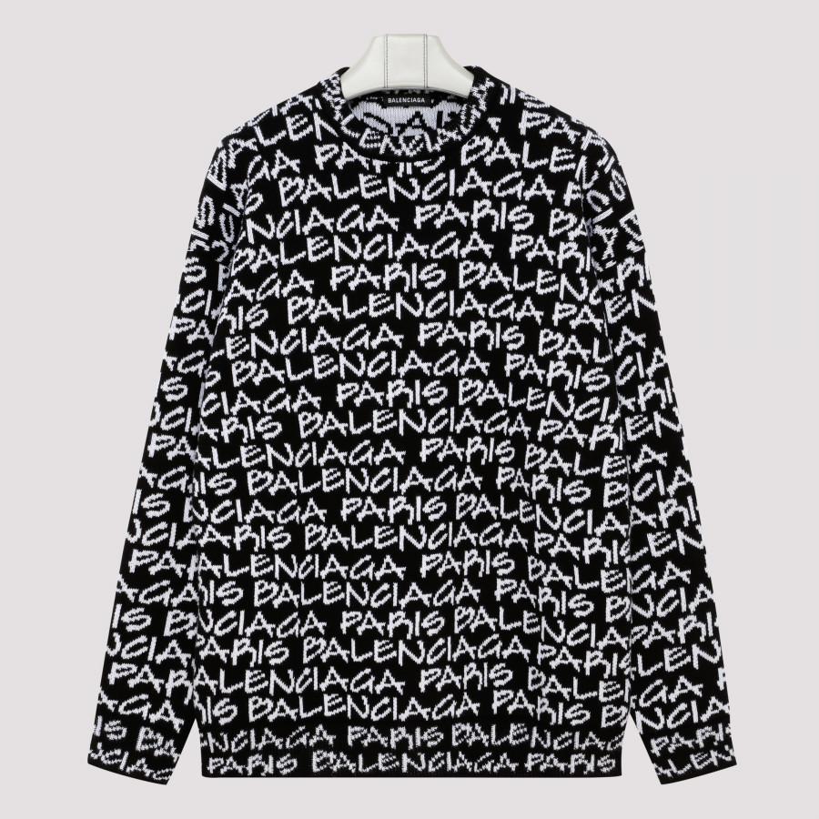Balenciaga Cotton Paris Crewneck Sweater in Black for Men - Lyst