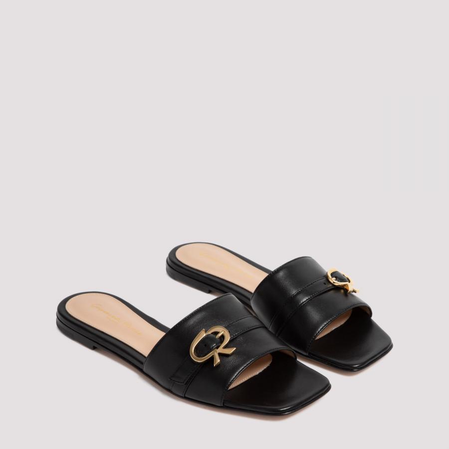 Gianvito Rossi Leather Flat Sandals 36 in Black - Lyst