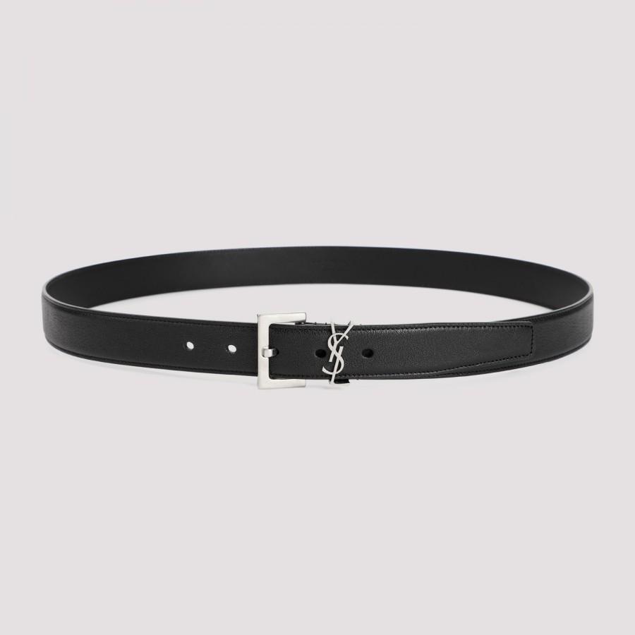 Black YSL-loop grained-leather belt, Saint Laurent