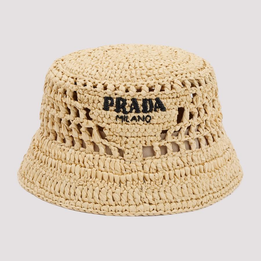 Prada Woven Raffia Bucket Hat