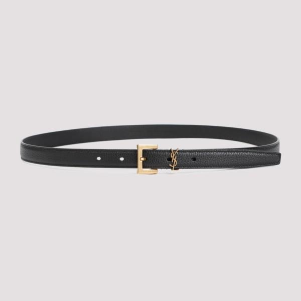 Saint Laurent Black Calf Leather Bos Taurus Regular Belt
