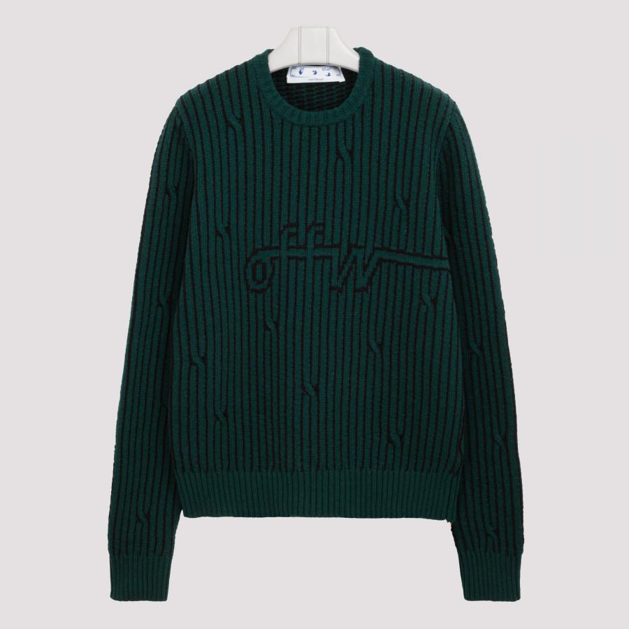 off white black and green sweater
