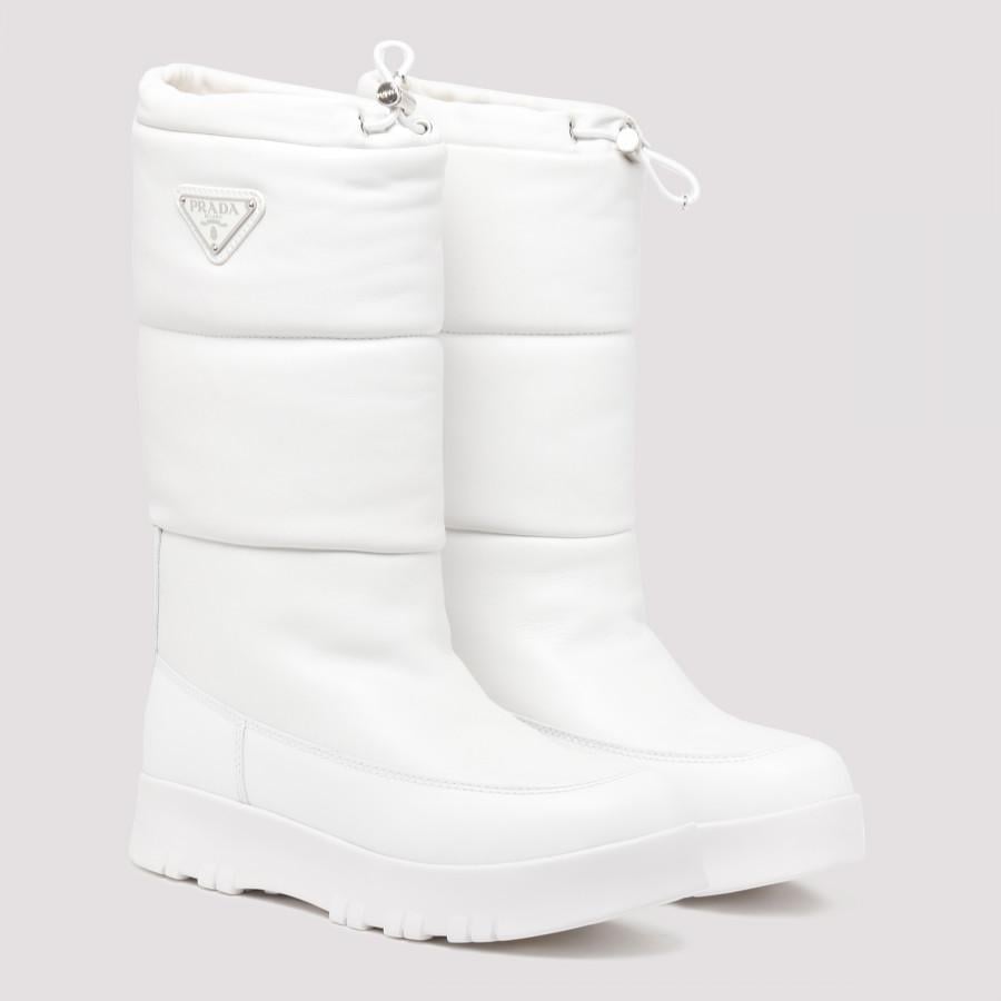 Prada Leather Padded Moon Boots in White - Lyst