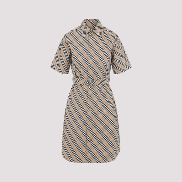 ワンピース Burberry Burberry Chemisier Cotton Mini Dress Check Cotton Shirt Dress in Sand - Women | Burberry® Official