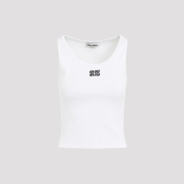 Miu Miu White Cotton Tank Top | Lyst