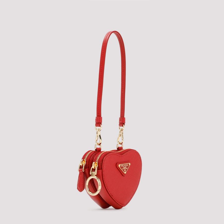 PRADA, Logo Plaque Heart Shaped Saffiano Leather Mini Pouch, Women