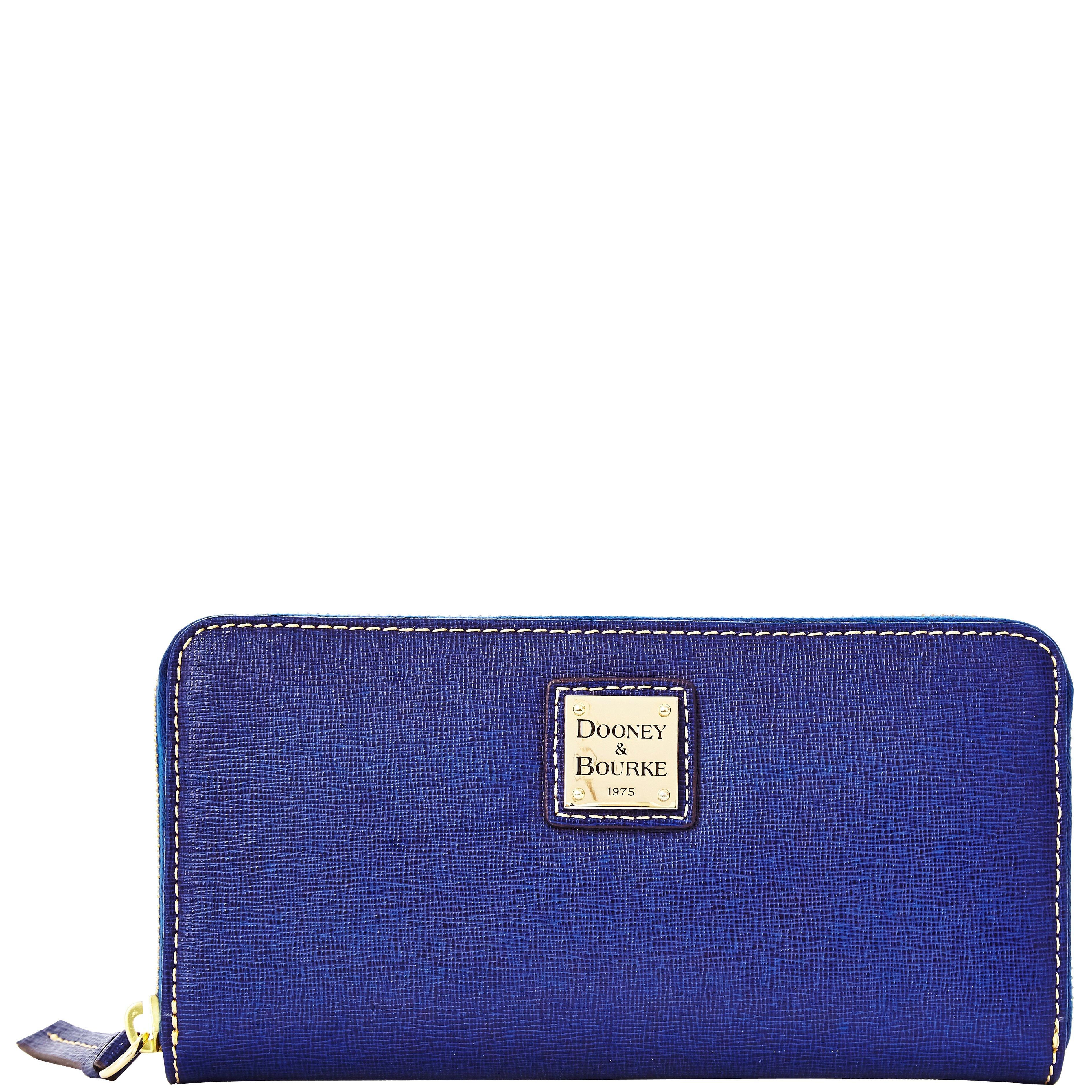Dooney & Bourke Leather Saffiano Large Zip Around Wallet in Marine