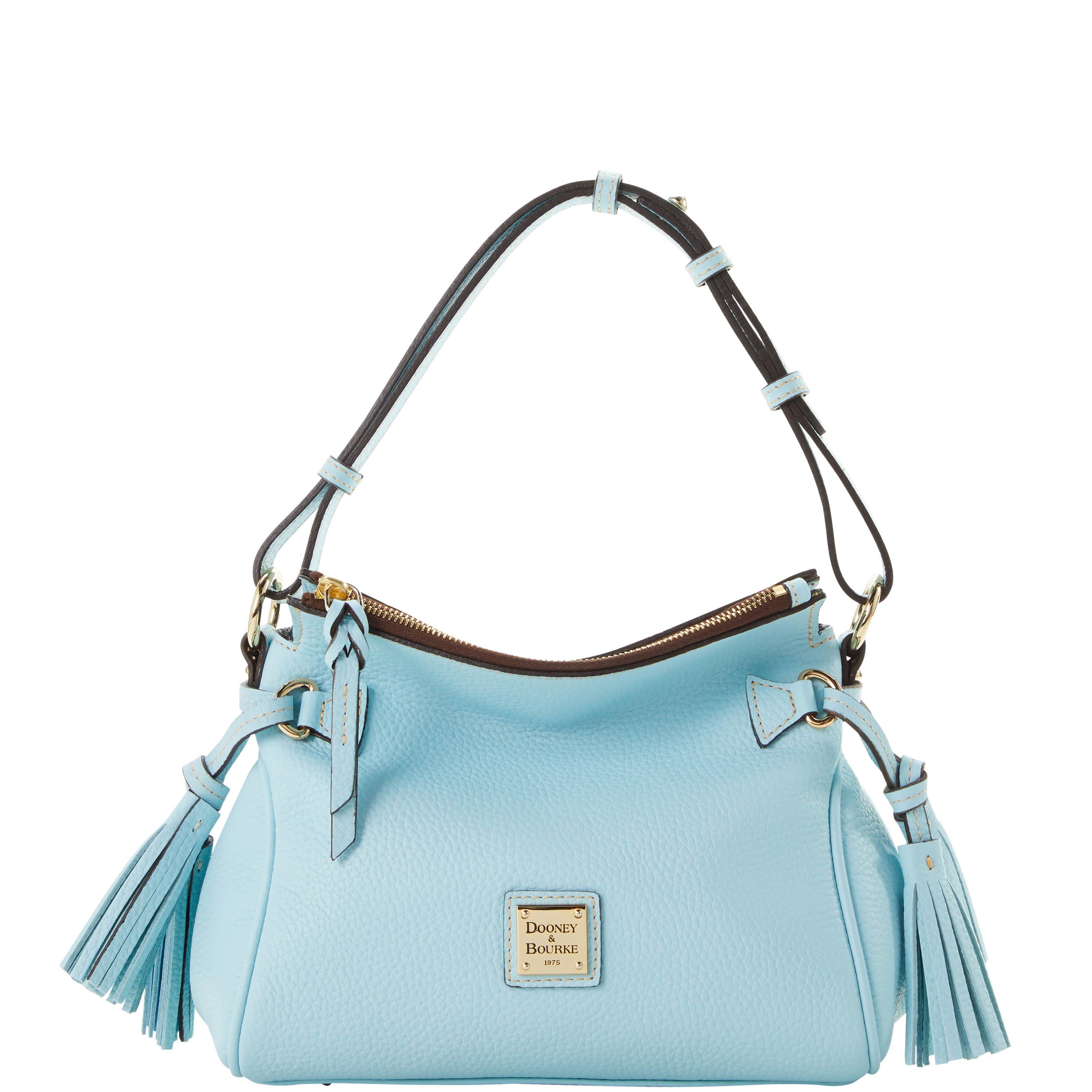 Dooney & Bourke Leather Pebble Grain Tassel Shoulder Bag in Pale Blue
