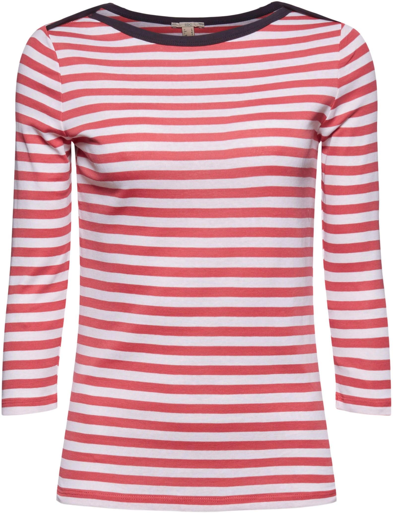 Edc By Esprit 3/4-Arm-Shirt mit Streifenmuster und U-Boot Ausschnitt in Rot  | Lyst DE