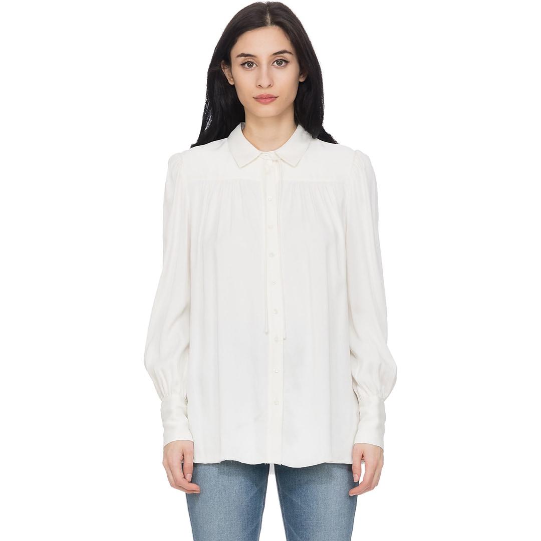FRAME Satin Scarf Blouse in White - Lyst