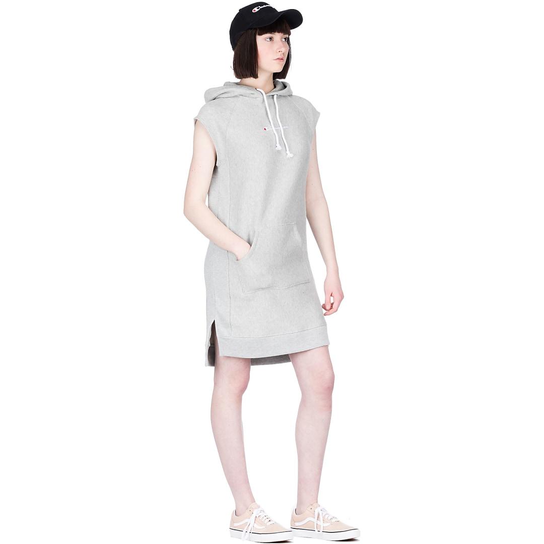 Champion Reverse Weave Hooded Sweater Dress in Gray | Lyst