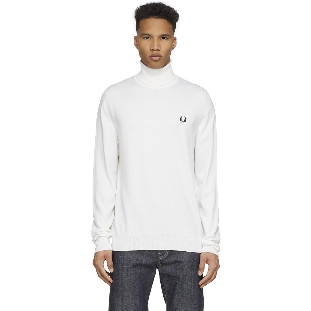 Fred Perry Roll Neck Knit Sweater in White for Men | Lyst