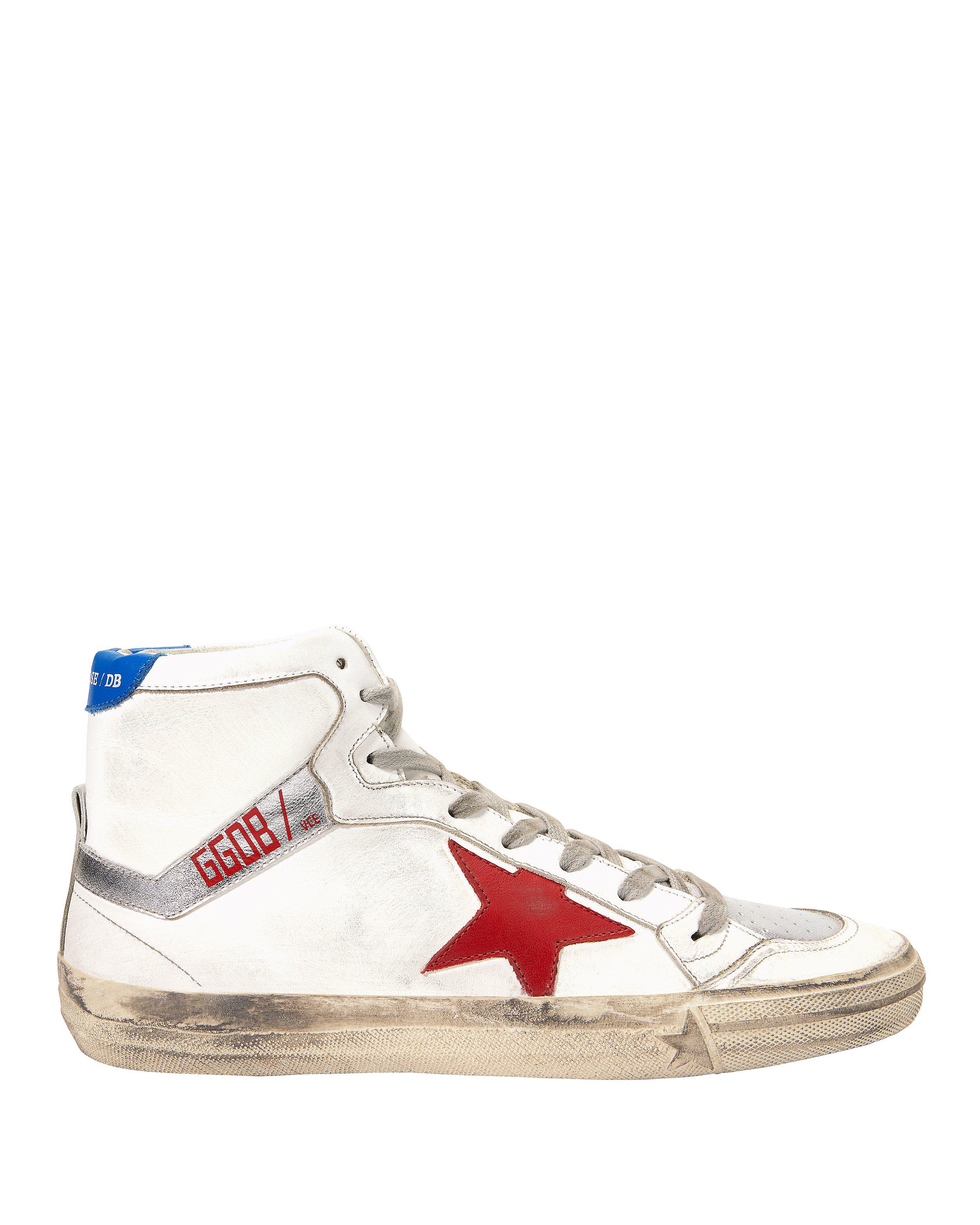 Golden Goose 2.12 High-top Red Star Leather Sneakers in White | Lyst