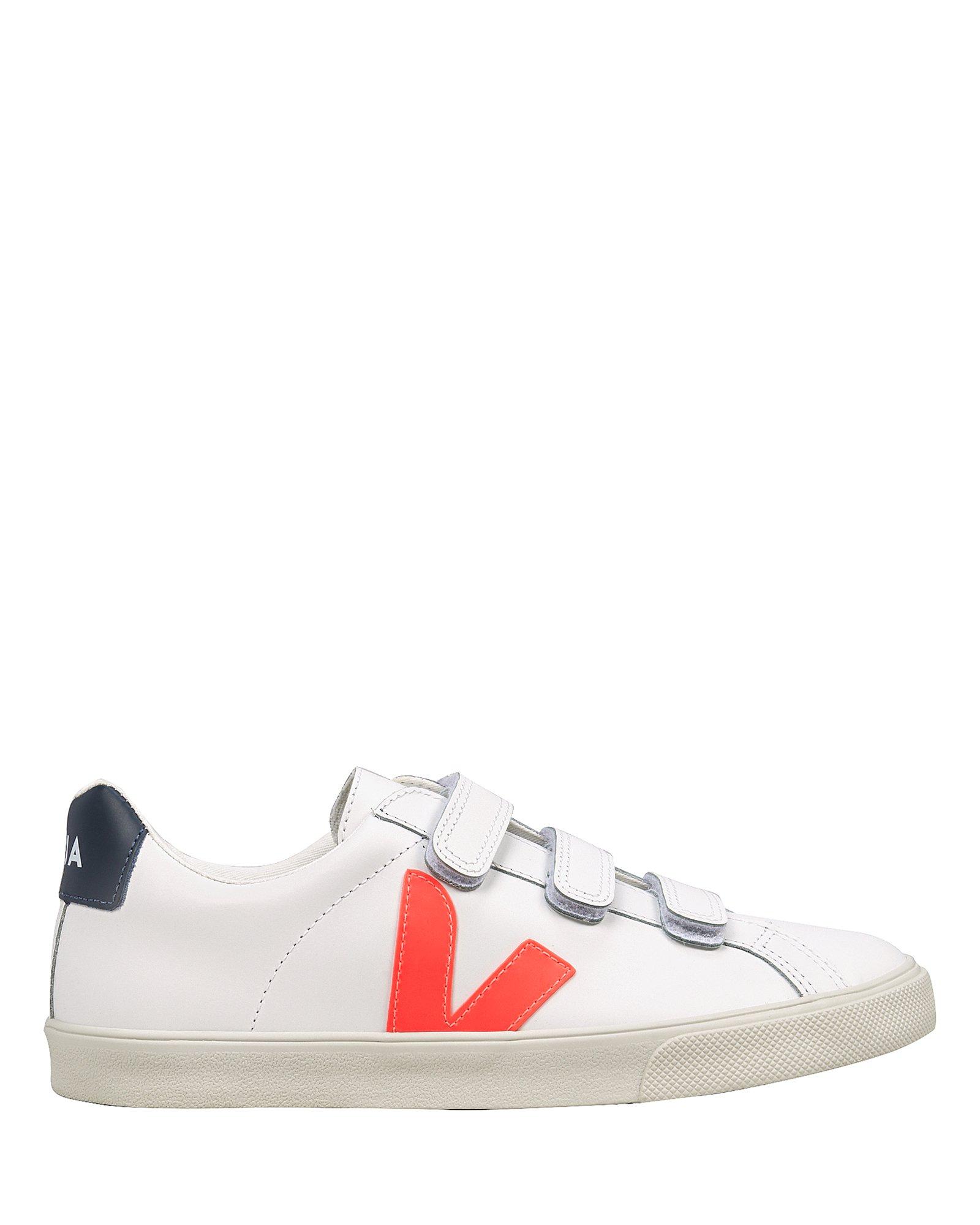 Veja '3-lock Logo' Leather Sneakers in White,Orange (White) - Lyst
