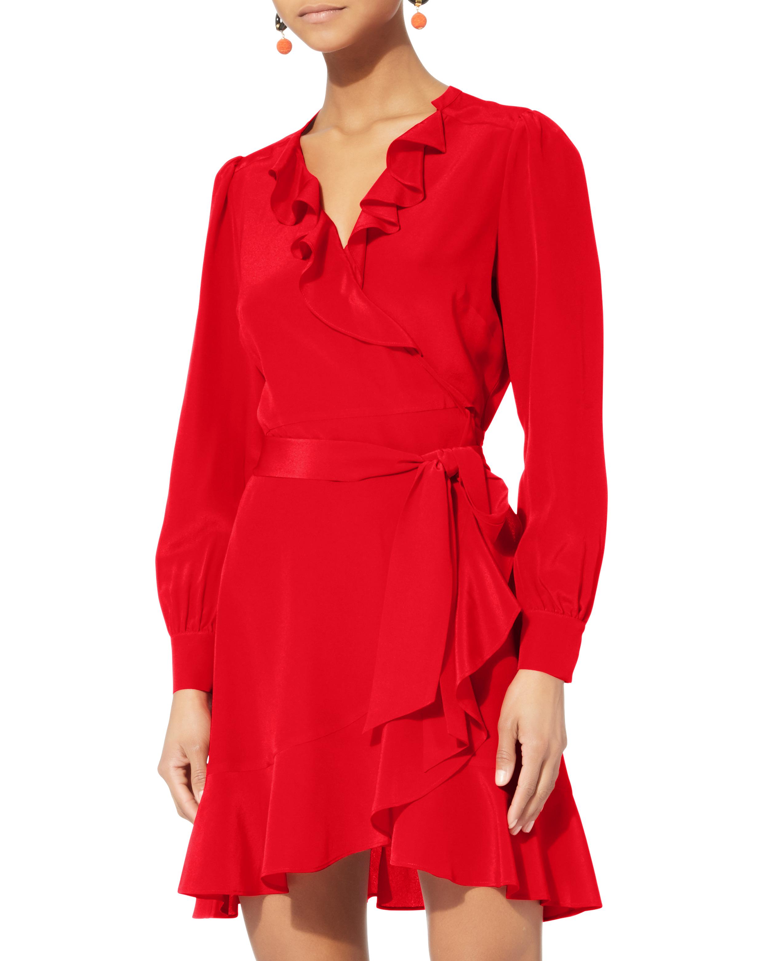 red silk wrap dress