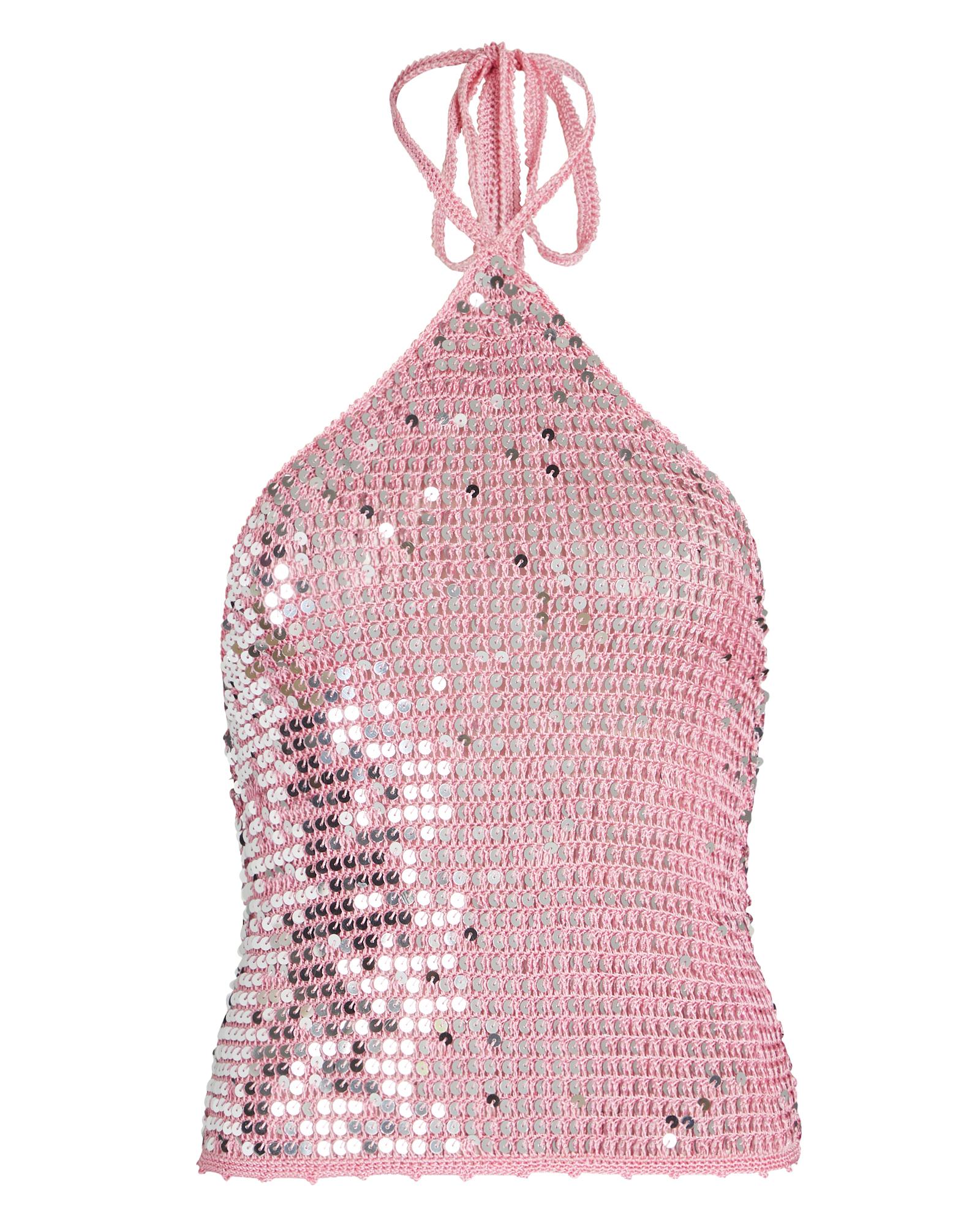 retroféte Shani Sequined Halter Top in Pink | Lyst