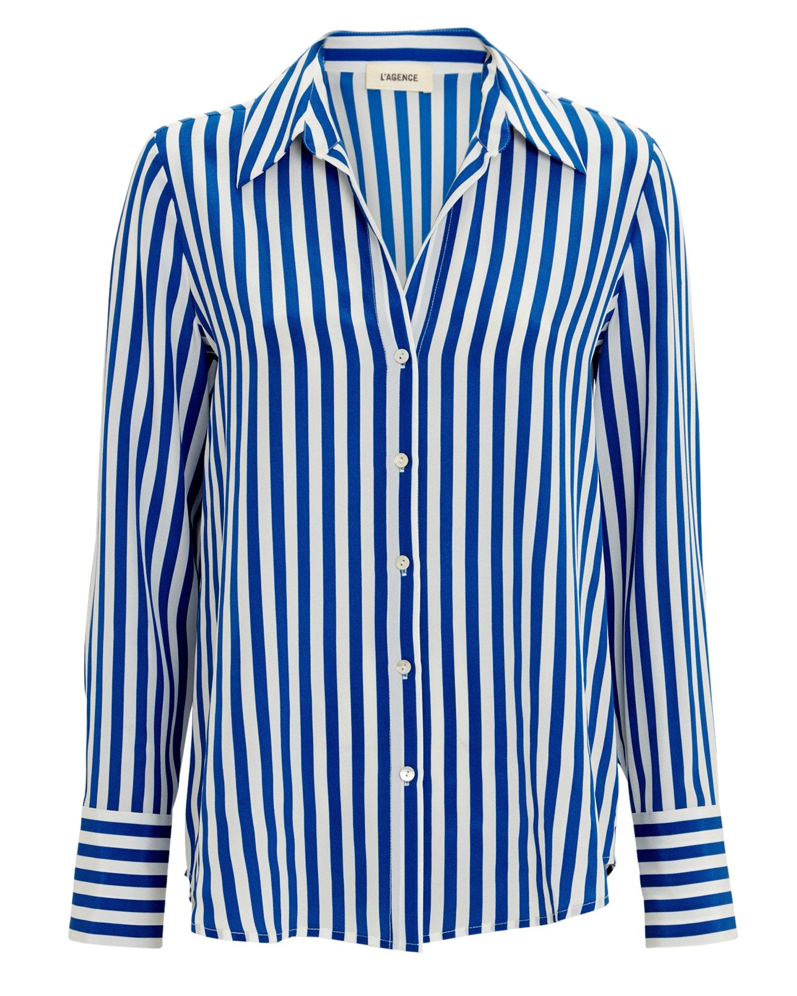 L'Agence Brielle Striped Silk Blouse in Blue/White/Stripes (Blue 