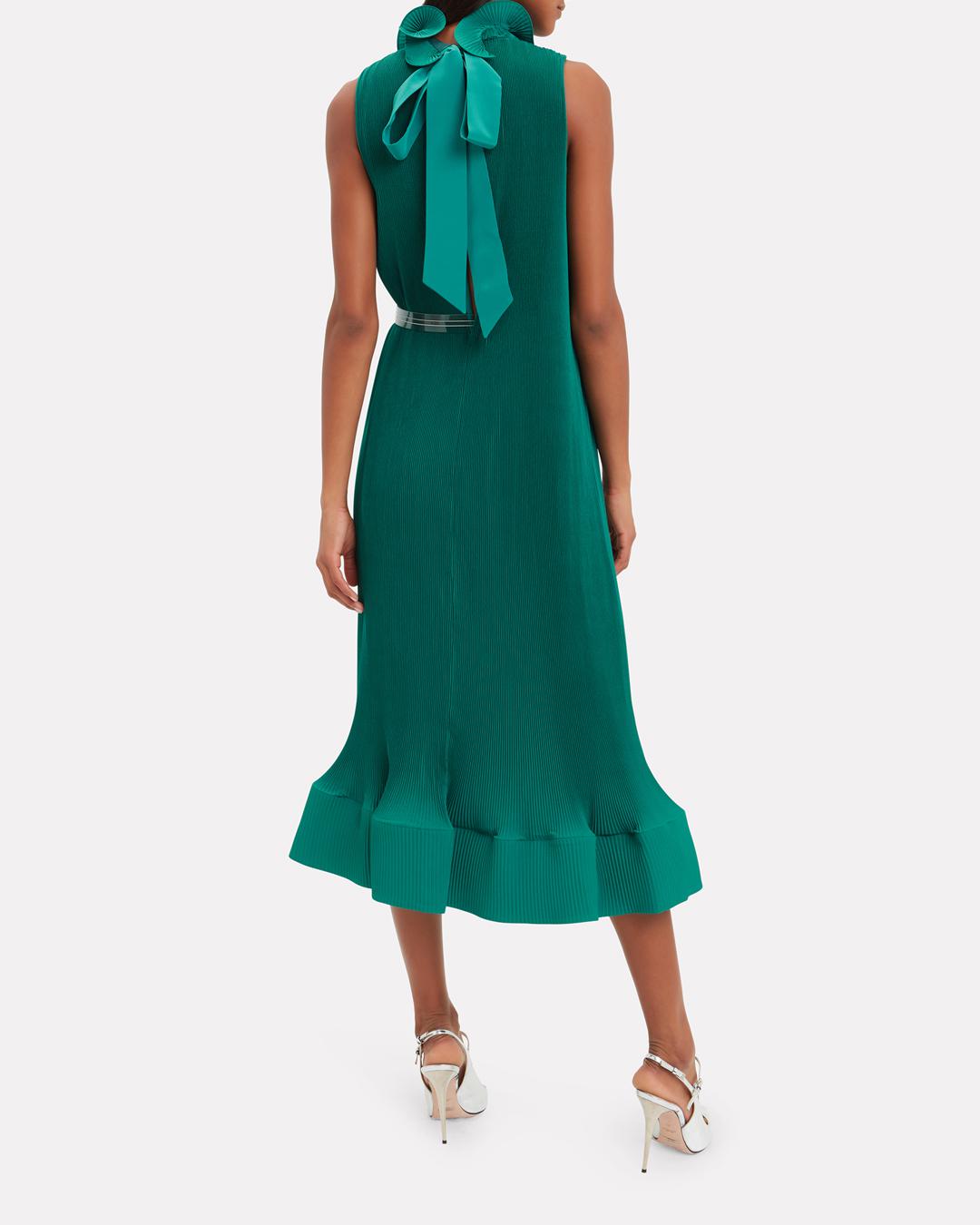 Tibi Synthetic Pleated Belted Green Dress | Lyst