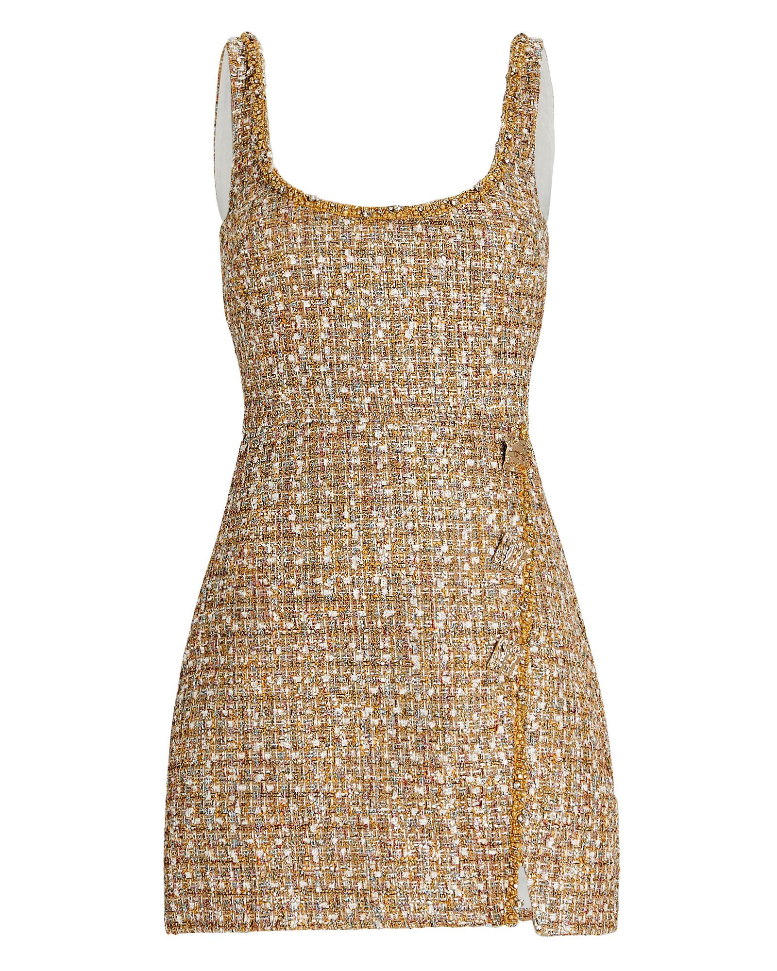 SelfPortrait Tinsel Bouclé Tweed Mini Dress in Gold (Natural) Lyst