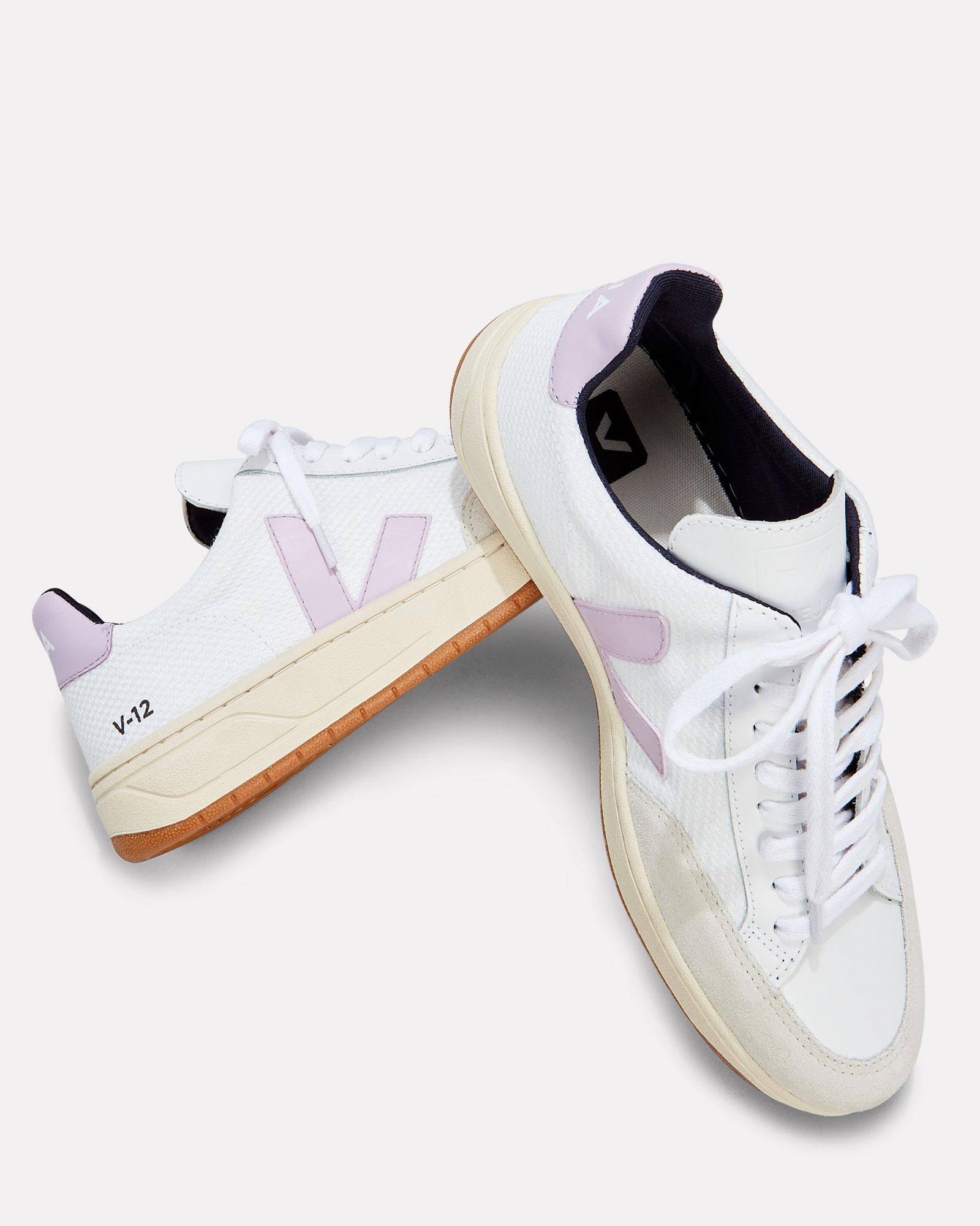 Veja Leather V12 Purple Detailed Lowtop Sneakers in White Lyst