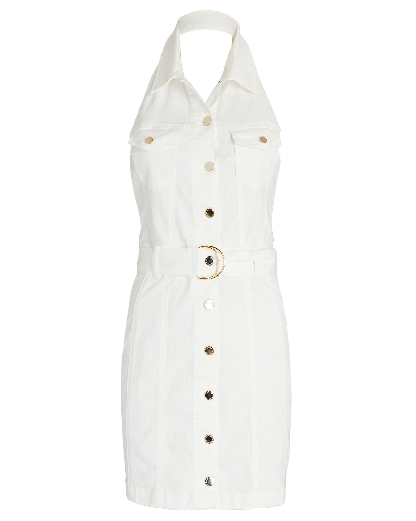 retroféte Tamar Belted Denim Halter Mini Dress in White | Lyst