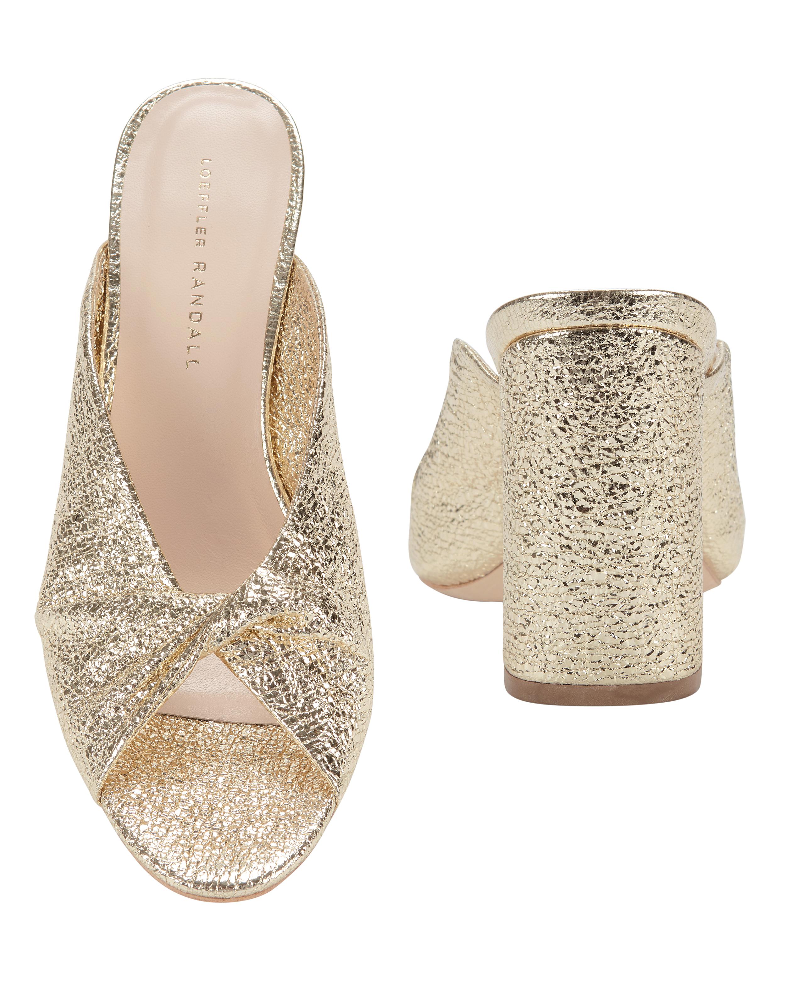 Loeffler Randall Leather Laurel Crinkle Metallic Gold Sandals - Lyst