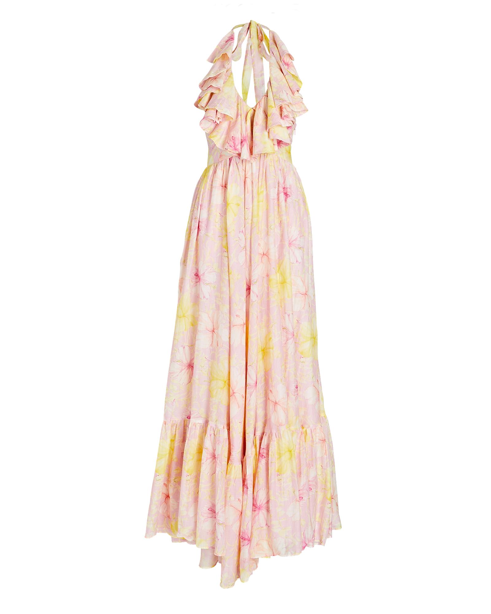 LoveShackFancy Marinette Ruffled Floral Halter Maxi Dress in Pink | Lyst