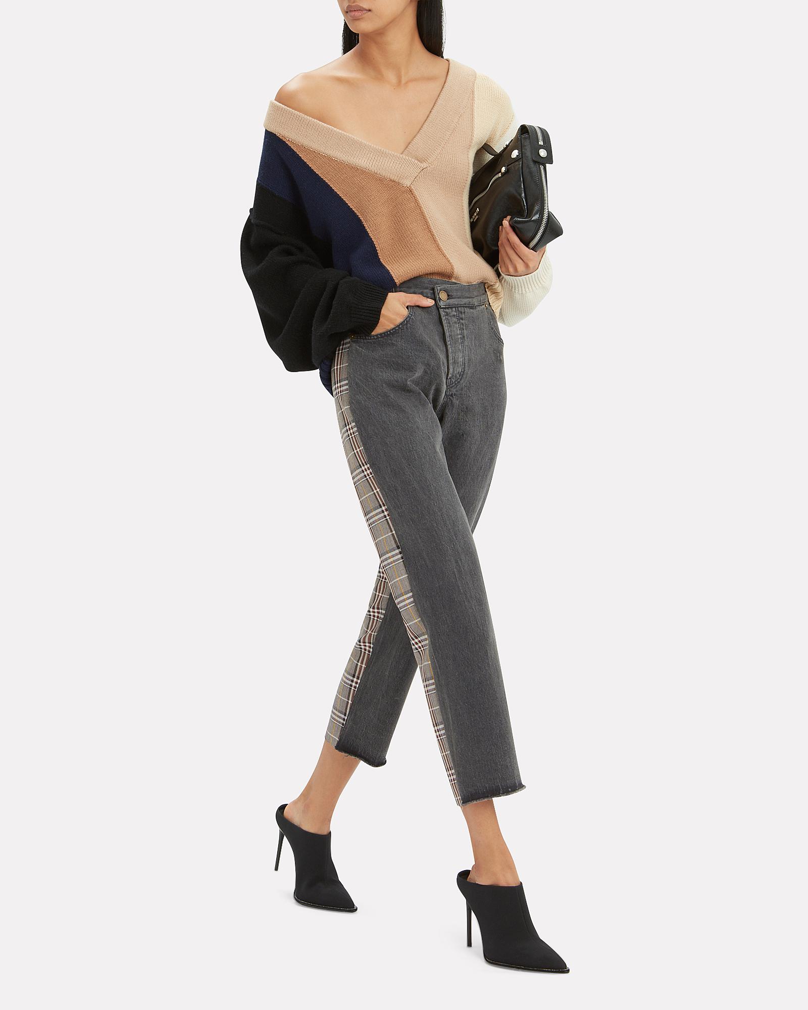 half black half plaid jeans
