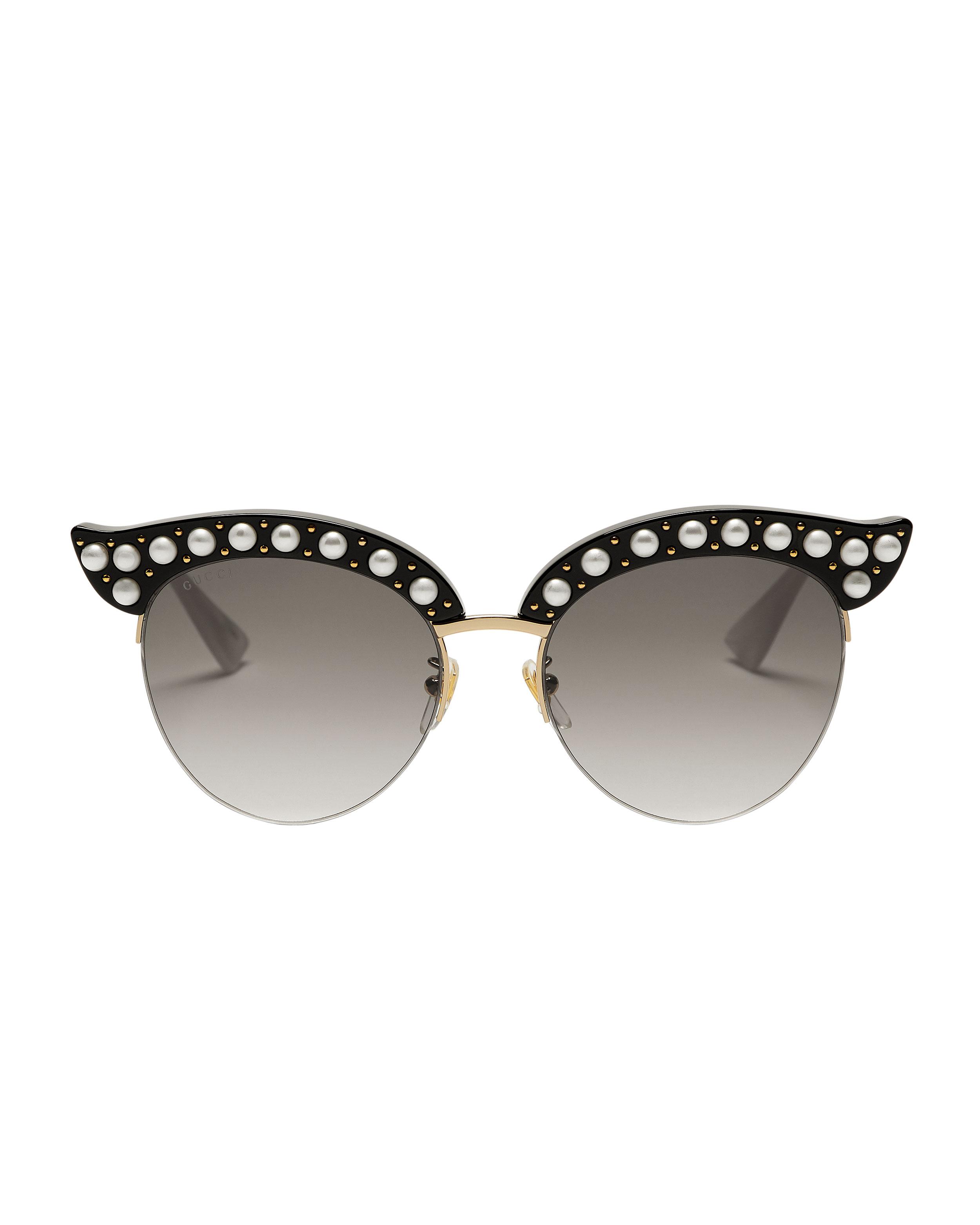 Gucci Faux Pearl-embellished Cat Eye Sunglasses in Metallic | Lyst