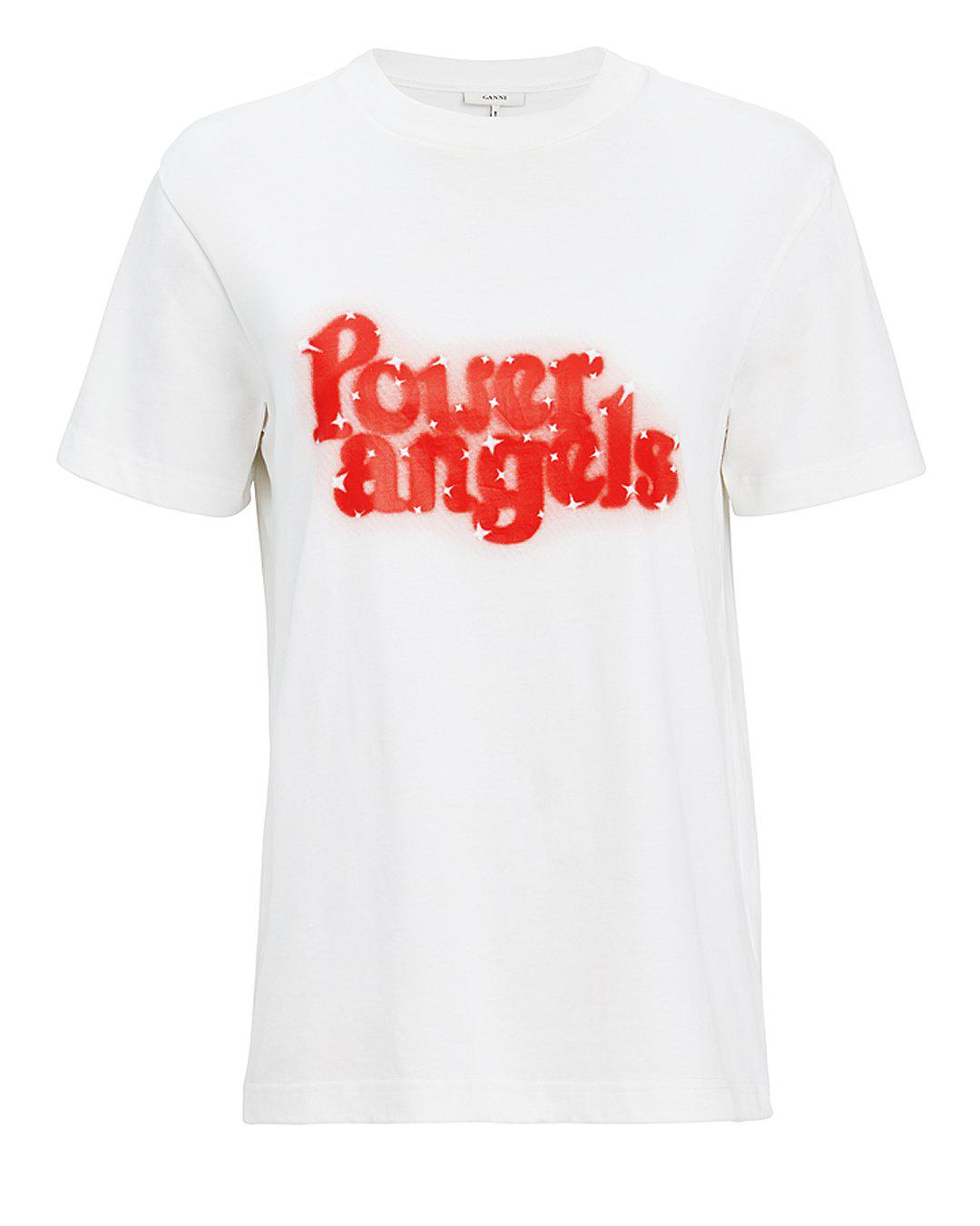 Ganni Cotton Power Angels T-shirt in White - Lyst