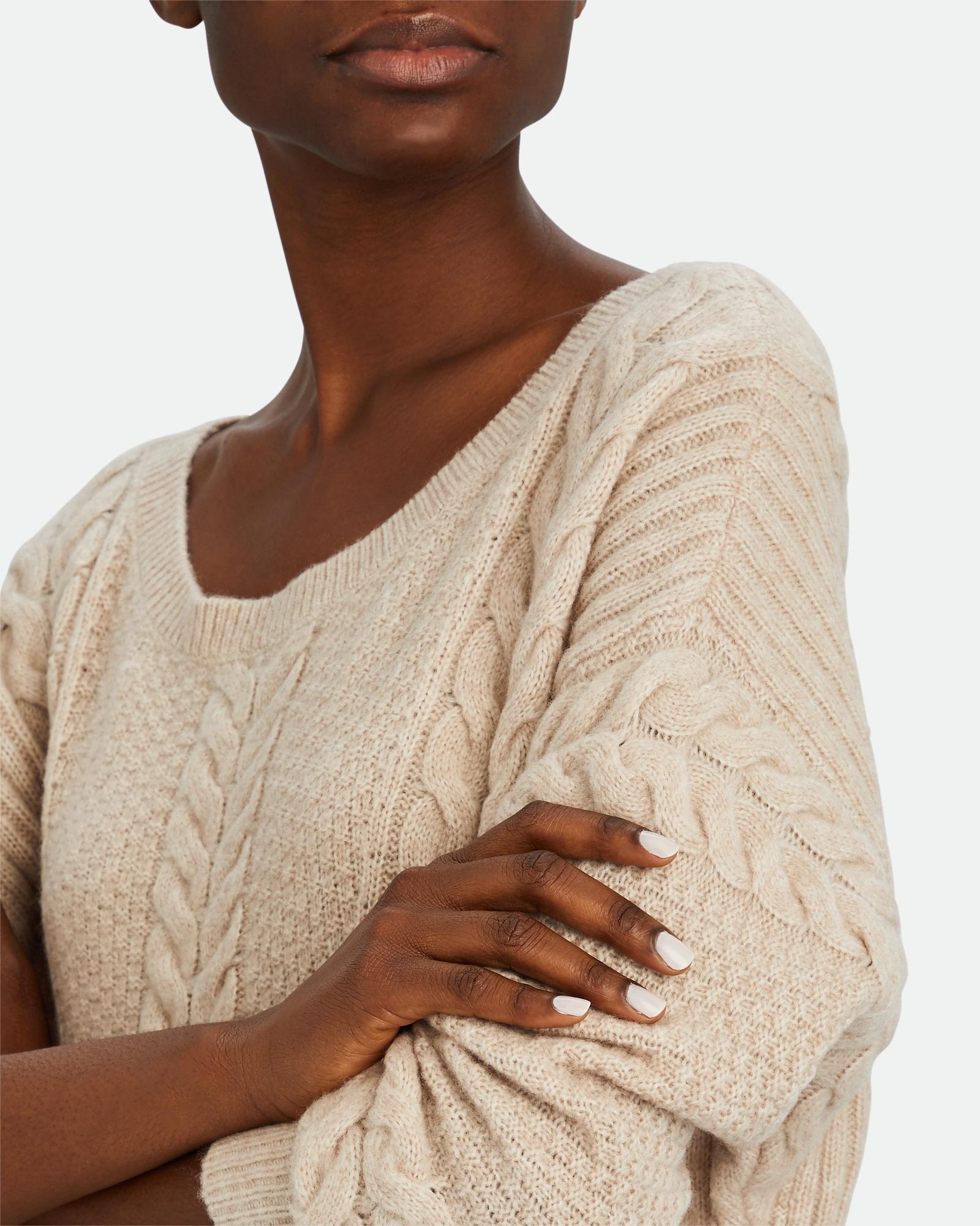 Intermix Wool Stacia Cable Knit Dolman Sleeve Sweater in Beige (Natural ...