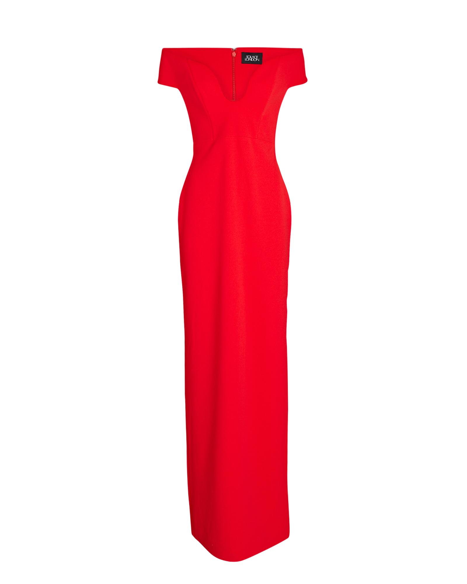 Solace London Marlowe Off-the-shoulder Crepe Gown in Red | Lyst