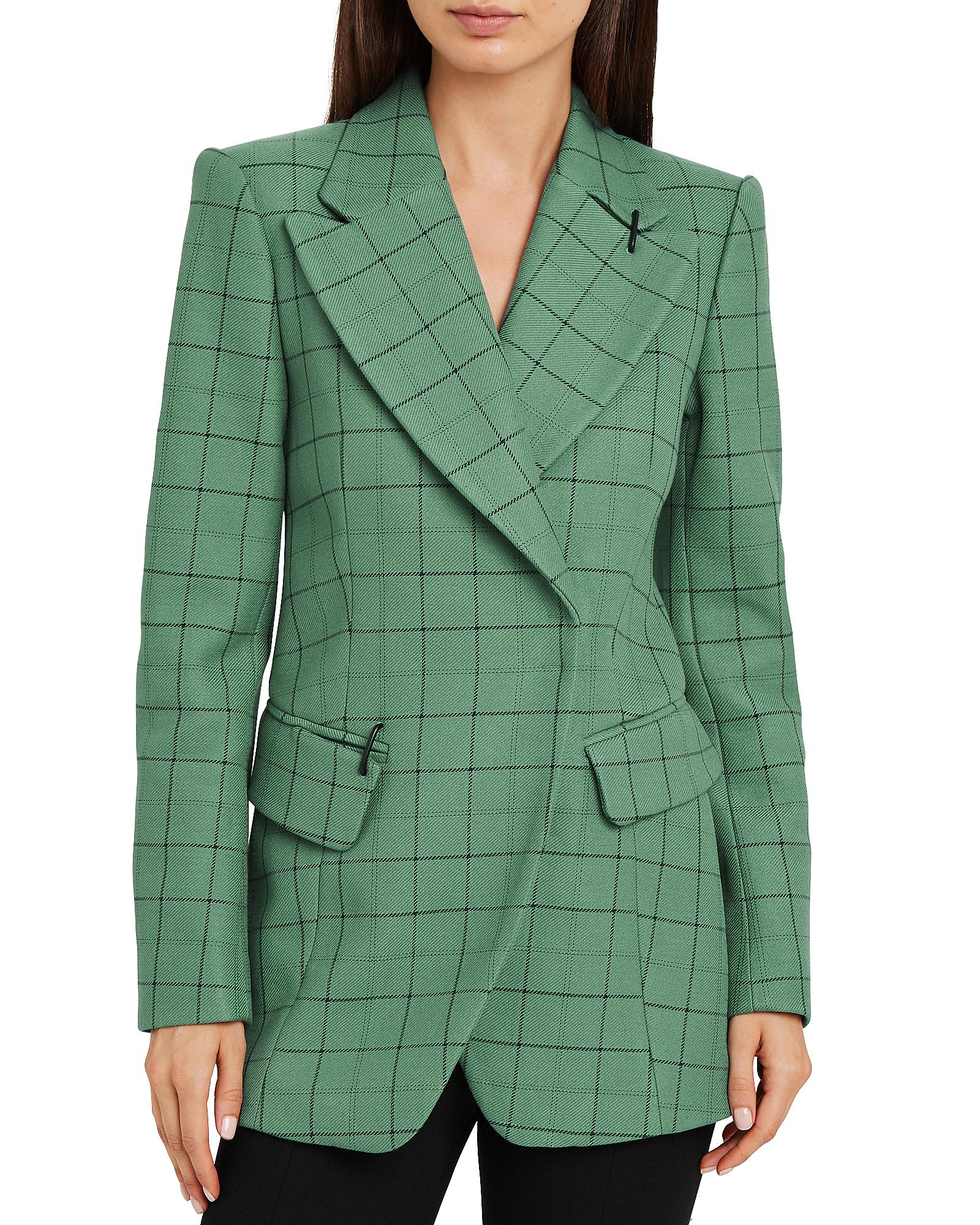 green windowpane blazer