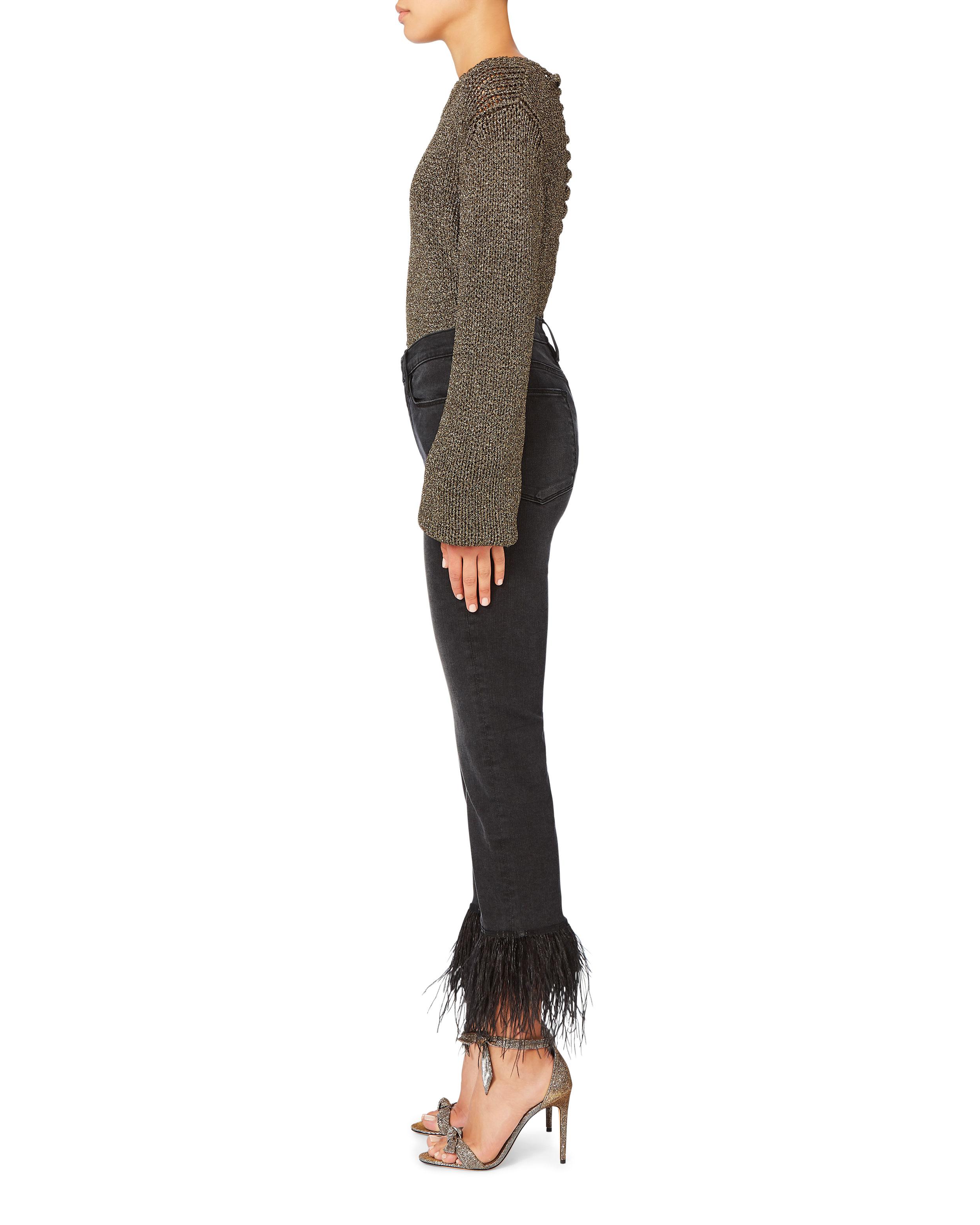 High Straight Feather Hem Jeans 