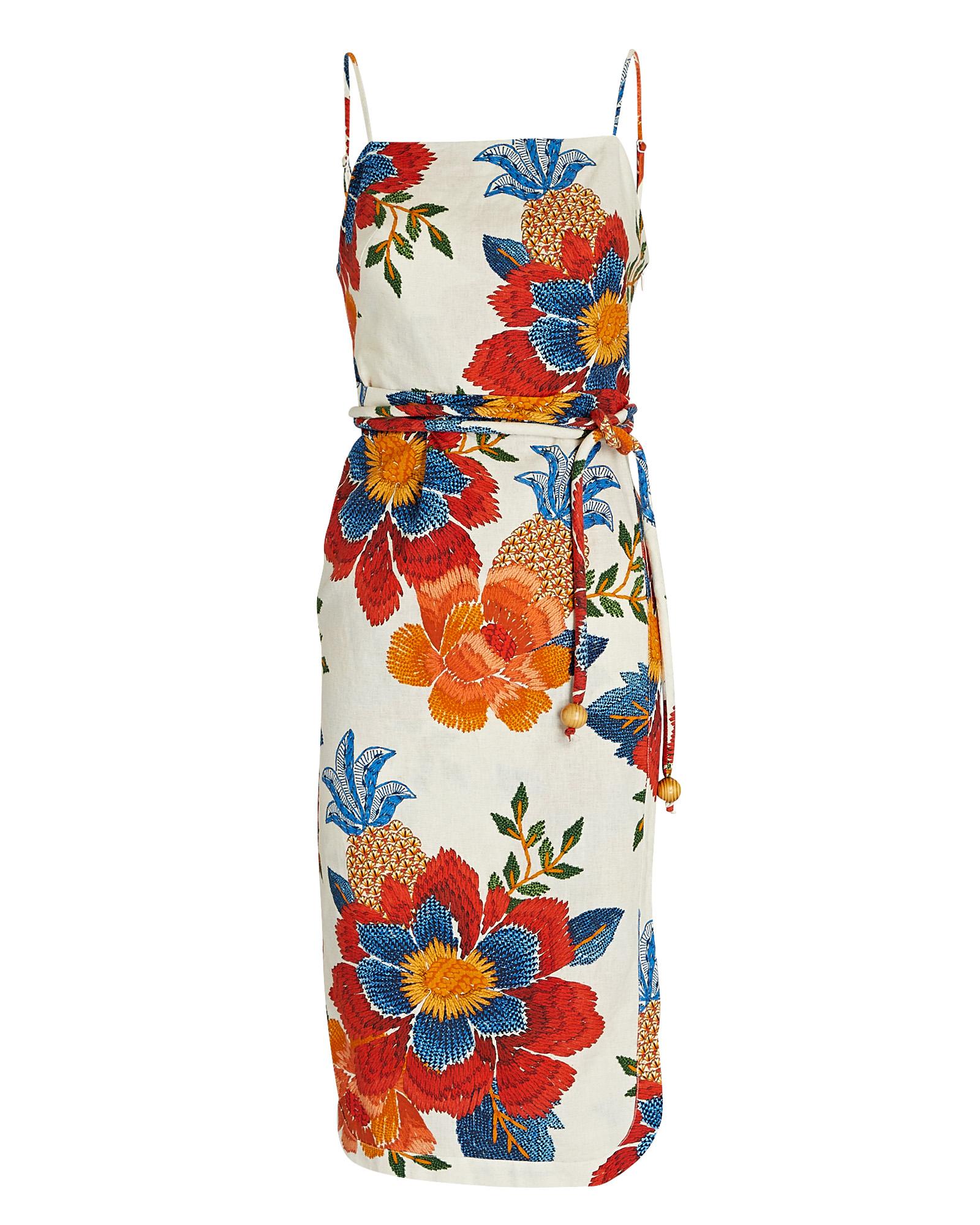 FARM Rio Pineapple Flowers Linenblend Midi Dress in Red Lyst
