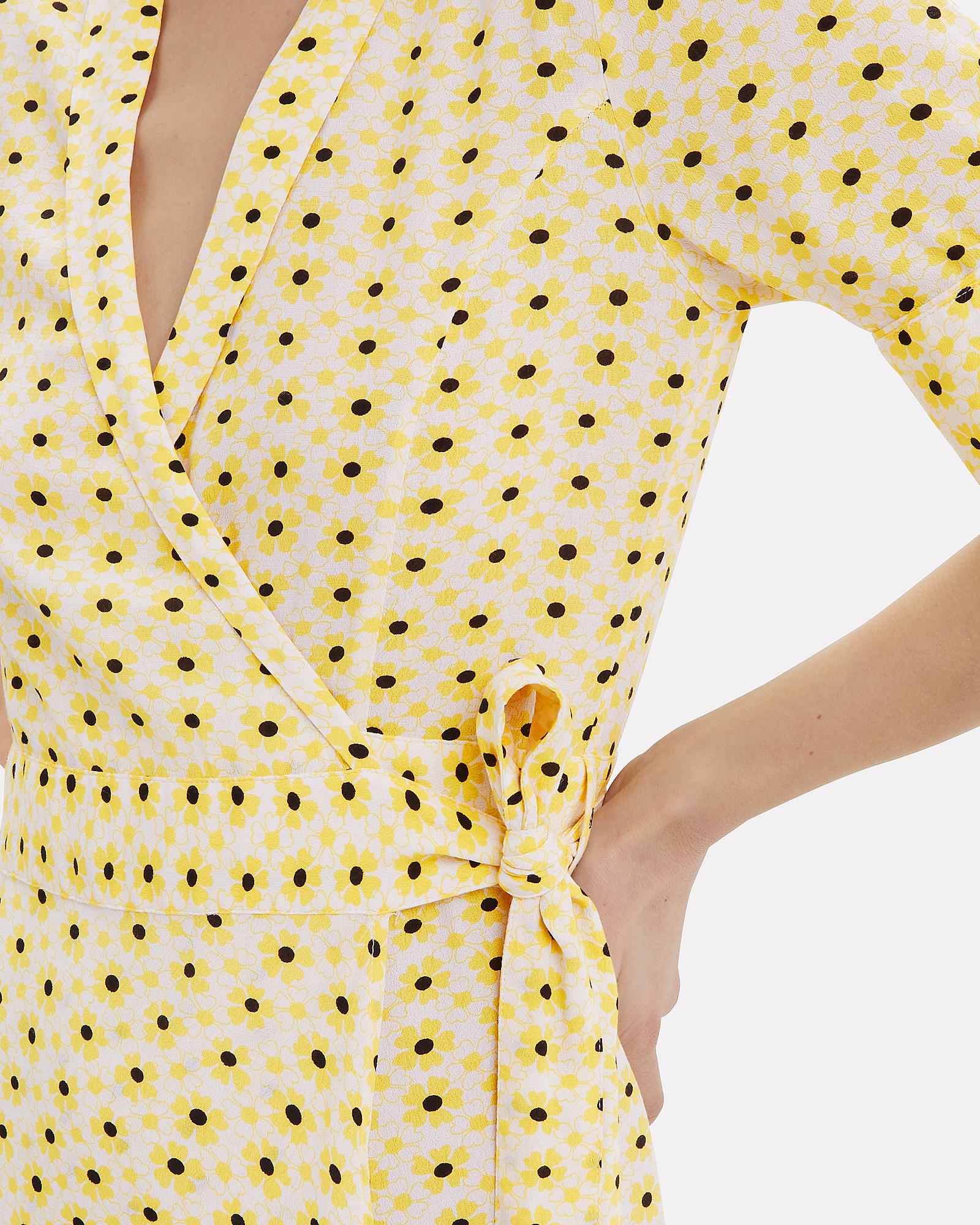 Ganni Floral Crêpe Midi Wrap Dress in Yellow | Lyst