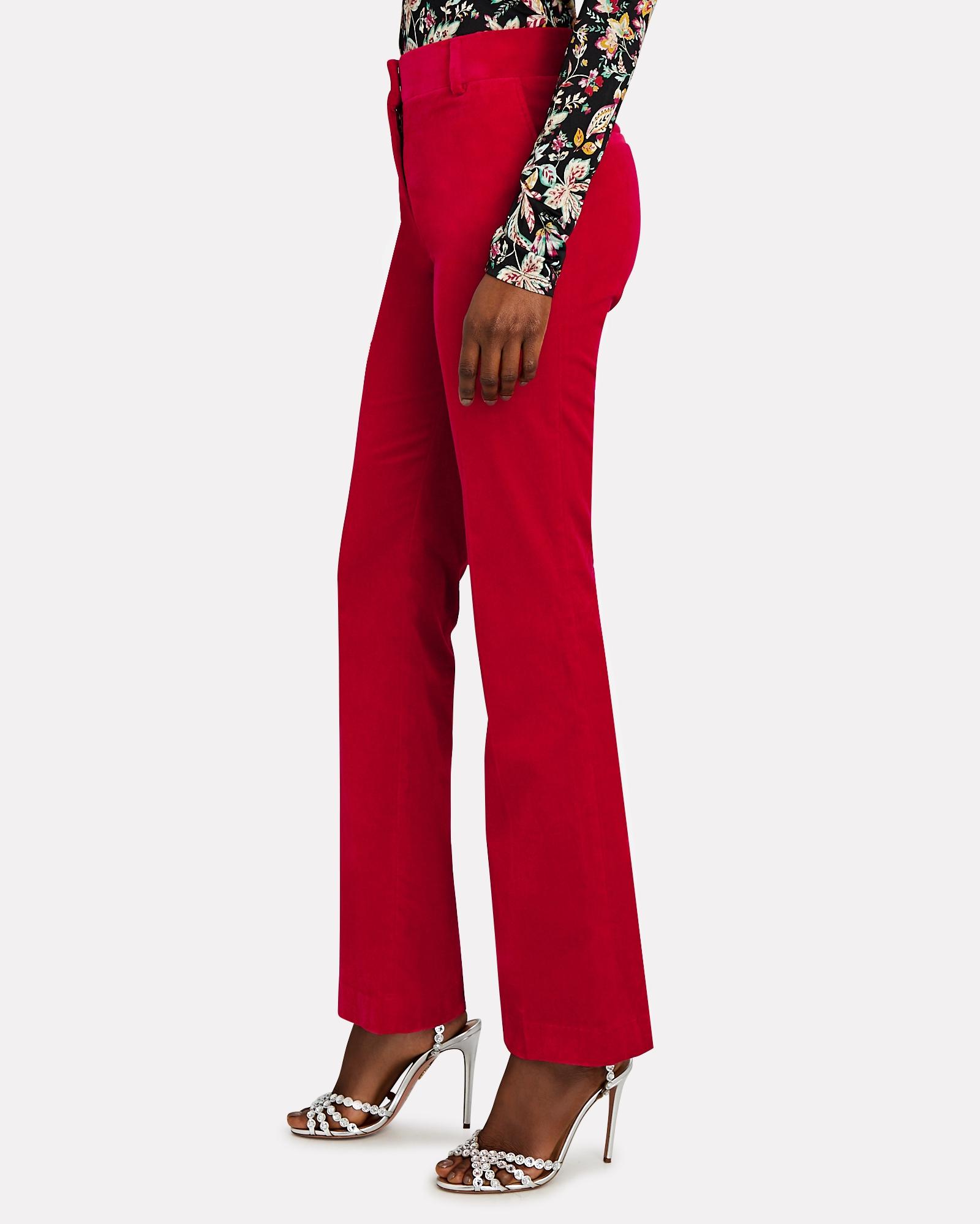 FRAME Velvet Bootcut Trousers in Red | Lyst