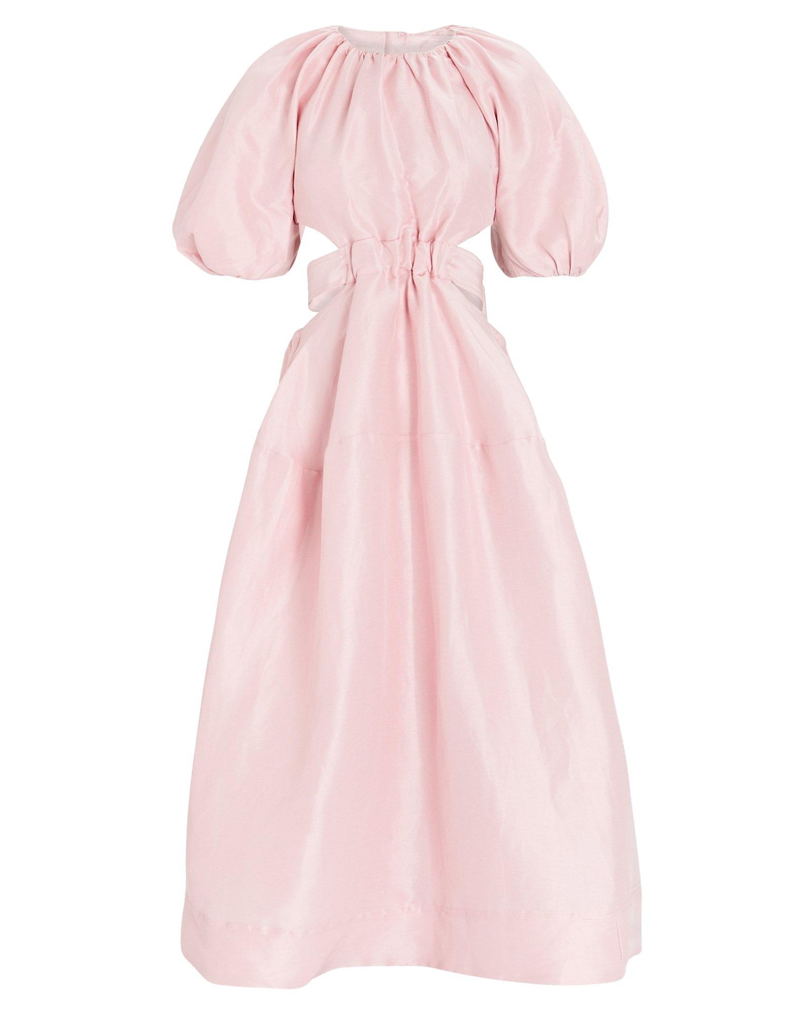 Mimosa Puff Sleeve Midi Dress in Pink 