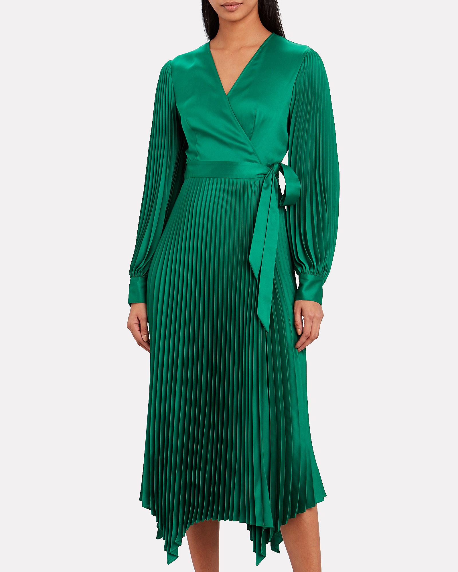 Intermix Synthetic Allison Pleated Wrap Dress in Green | Lyst