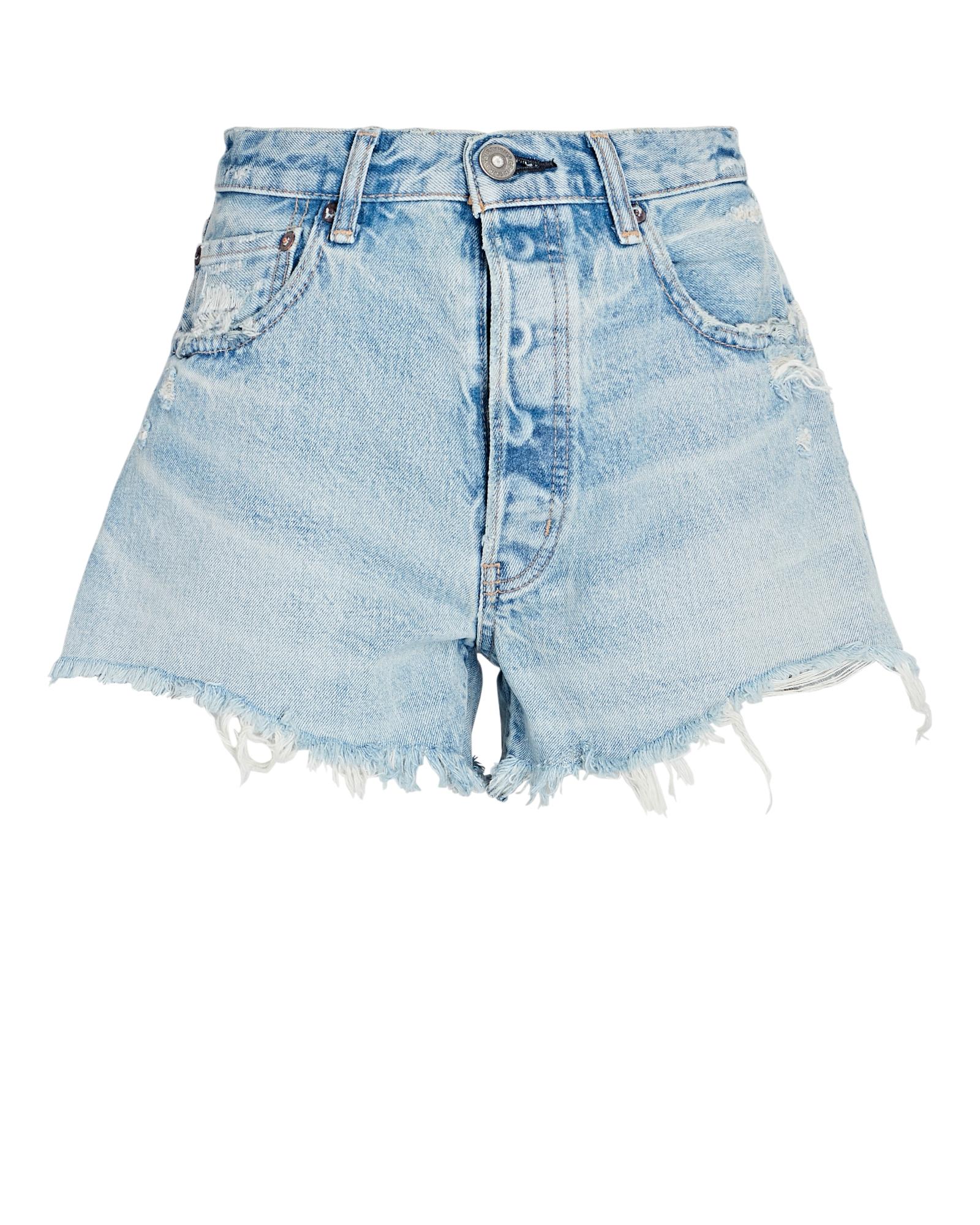 Moussy Etna Distressed Denim Shorts in Light Wash Denim (Blue) | Lyst