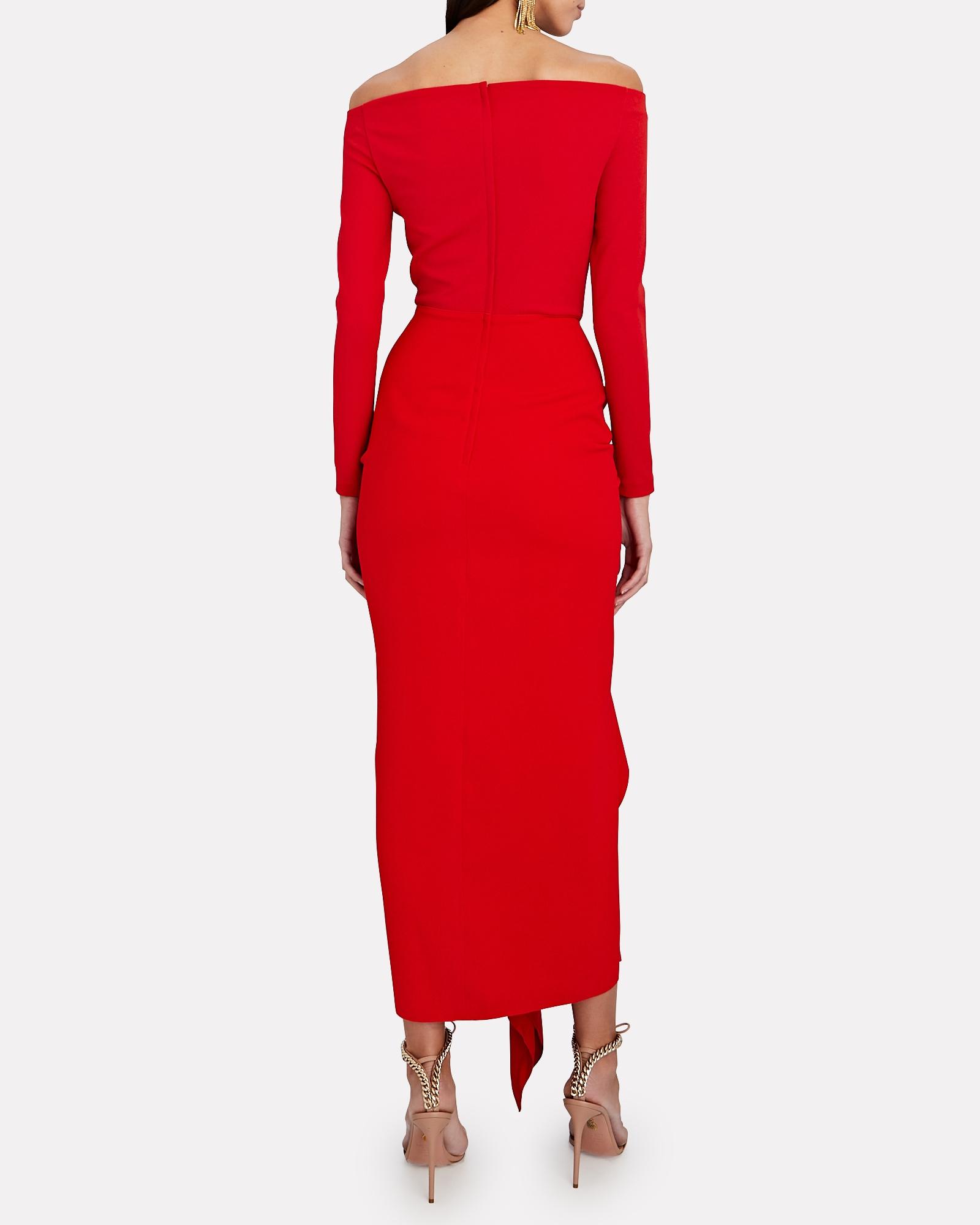 Solace London Lotus Off-the-shoulder Midi Dress in Red | Lyst