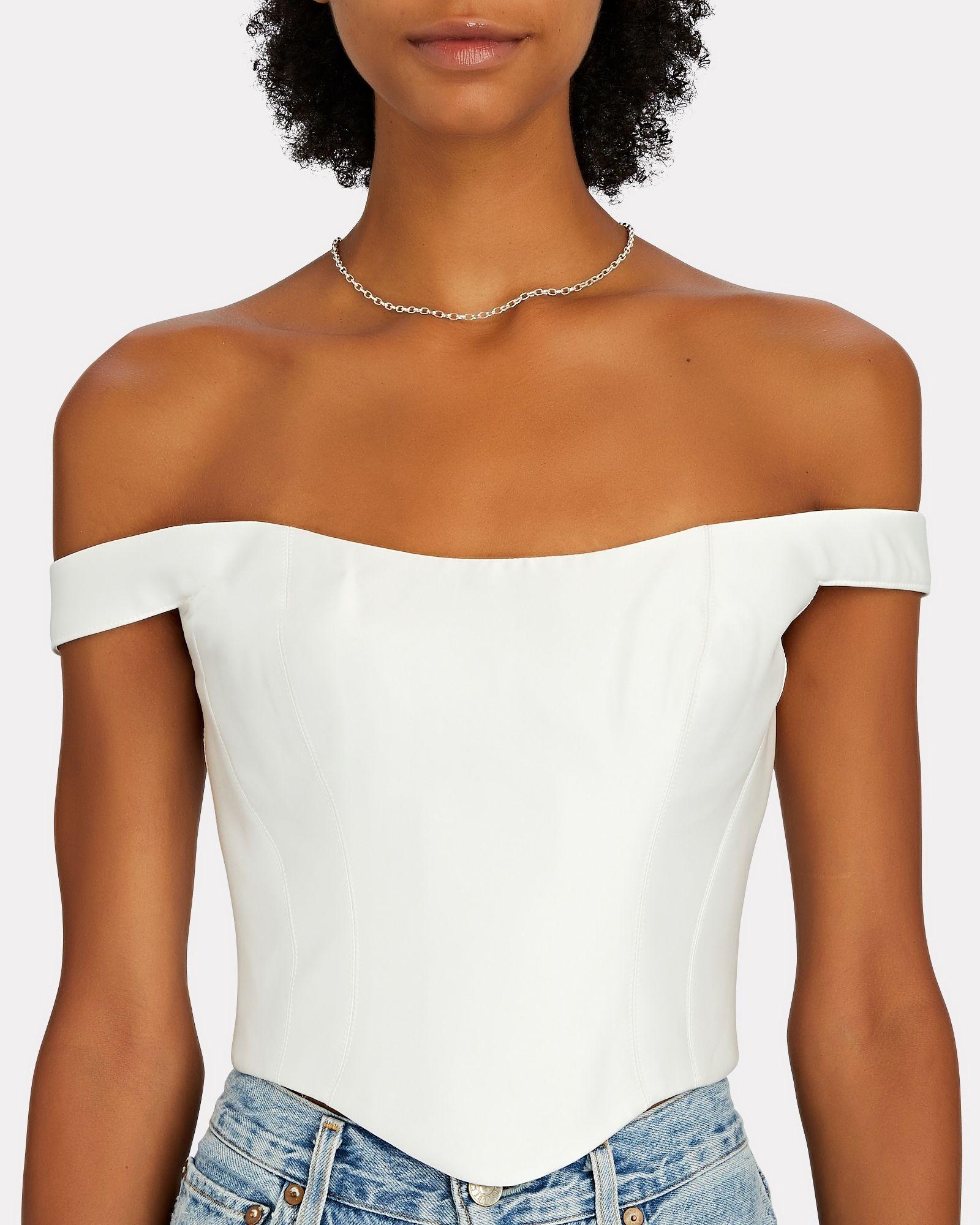 Rozie Corsets Off-the-shoulder Satin Corset Top in White