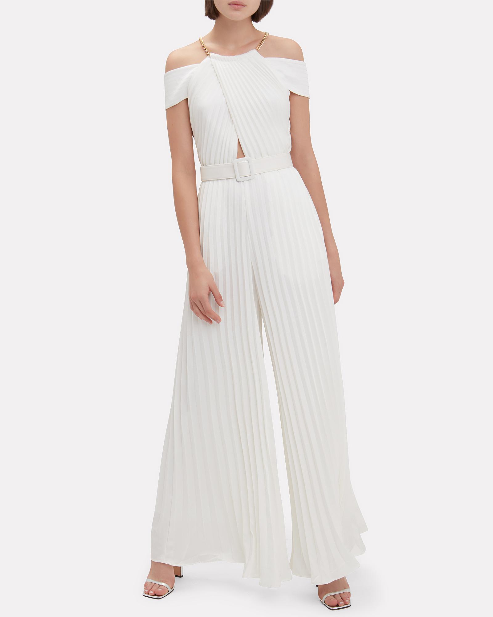 self portrait across shoulder pleated jumpsuit