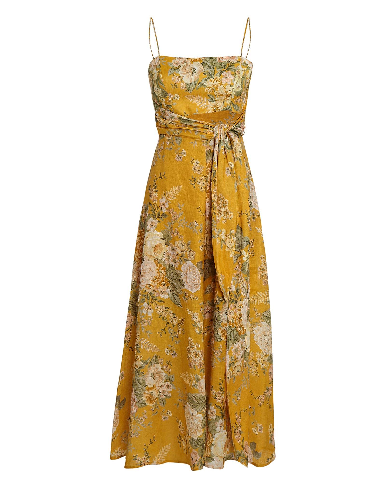 Zimmermann Amelie Floral Linen Midi Dress in Yellow - Lyst