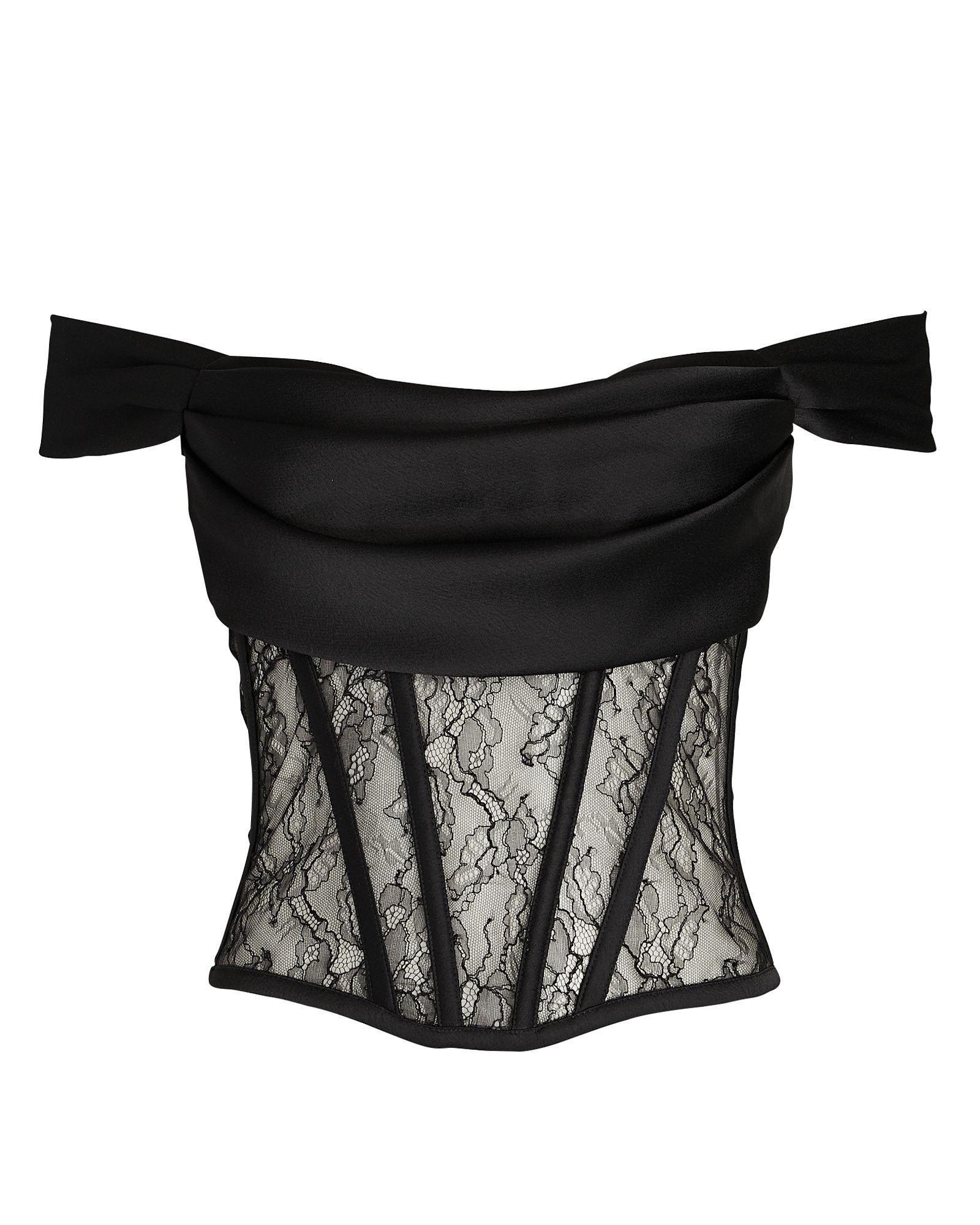 Rozie Corsets Draped Satin-lace Bustier Top in Black | Lyst