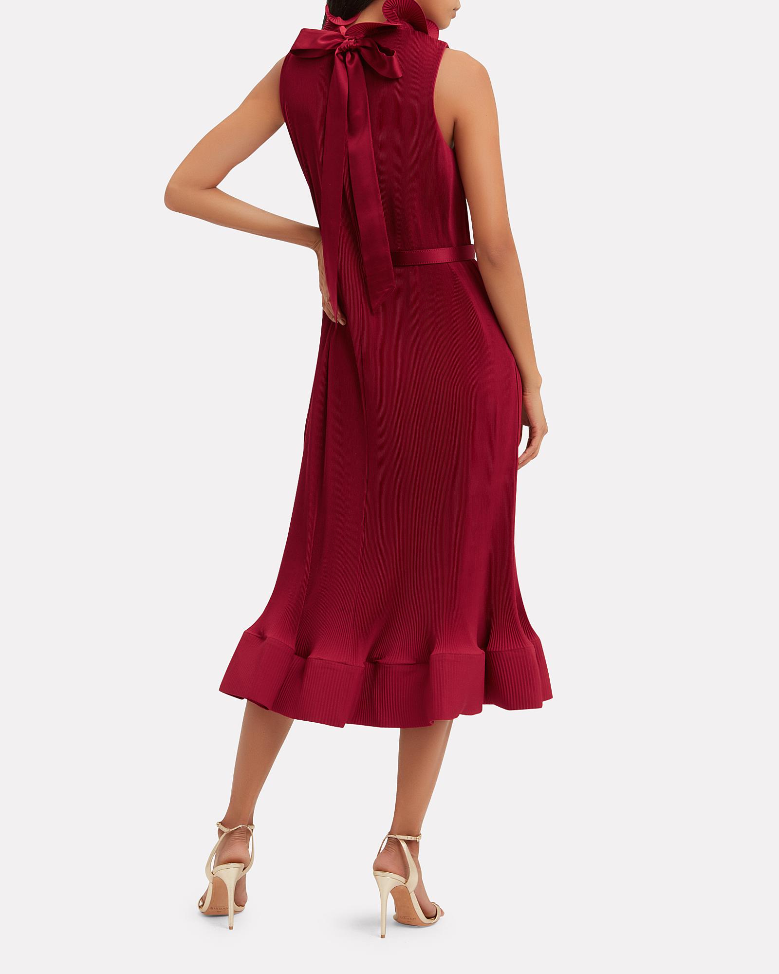 tibi red pleated dress